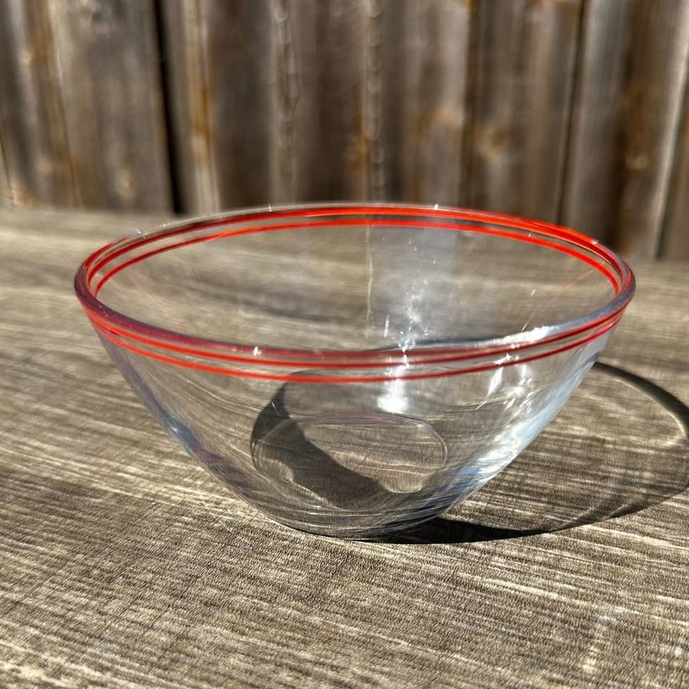 Arcoroc France Mid-Century Retro Clear 5" Round Twin Red Band Bowl(s)-Excellent - Thumbnail 3