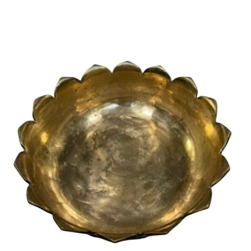 Brass Lotus Flower Vintage Bowl Footed Centerpiece Asian Hollywood Regency 10" - Thumbnail 6