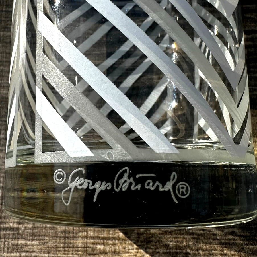 Georges Briard Signed MCM Retro Gray Chevron Double Old-Fashioned Glass-Set of 4 - Thumbnail 5