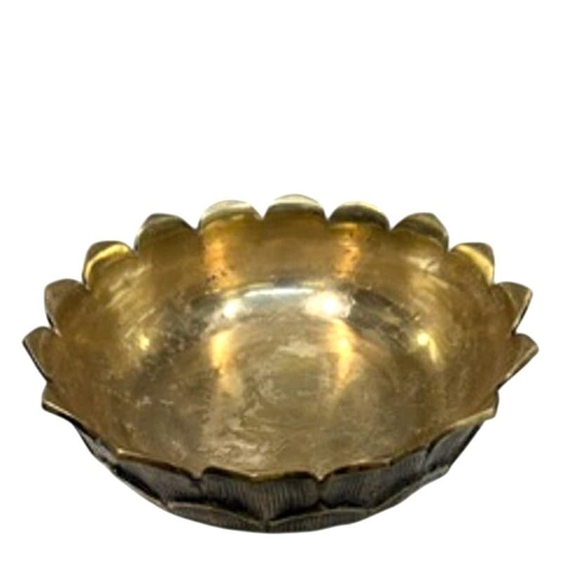Brass Lotus Flower Vintage Bowl Footed Centerpiece Asian Hollywood Regency 10" - Thumbnail 5