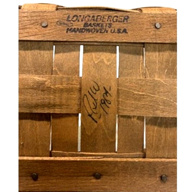 1984 Vintage Longaberger Gathering Basket Swing Handle Handwoven USA Signed 11x8 - Thumbnail 4