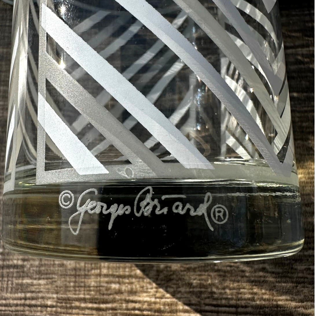 Georges Briard Signed MCM Retro Gray Chevron Double Old-Fashioned Glass-Set of 4 - Thumbnail 2