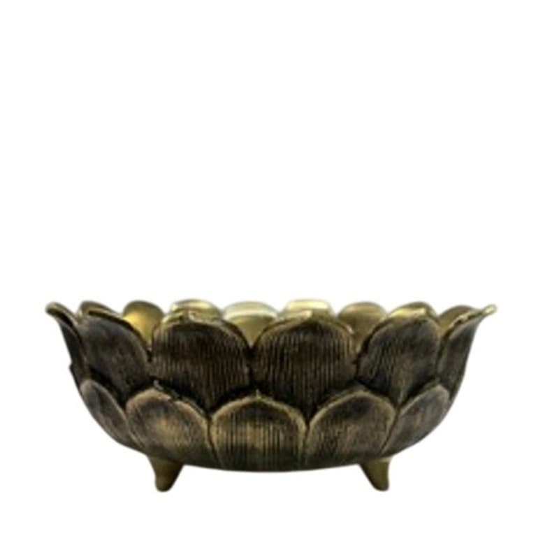 Brass Lotus Flower Vintage Bowl Footed Centerpiece Asian Hollywood Regency 10" - Thumbnail 3