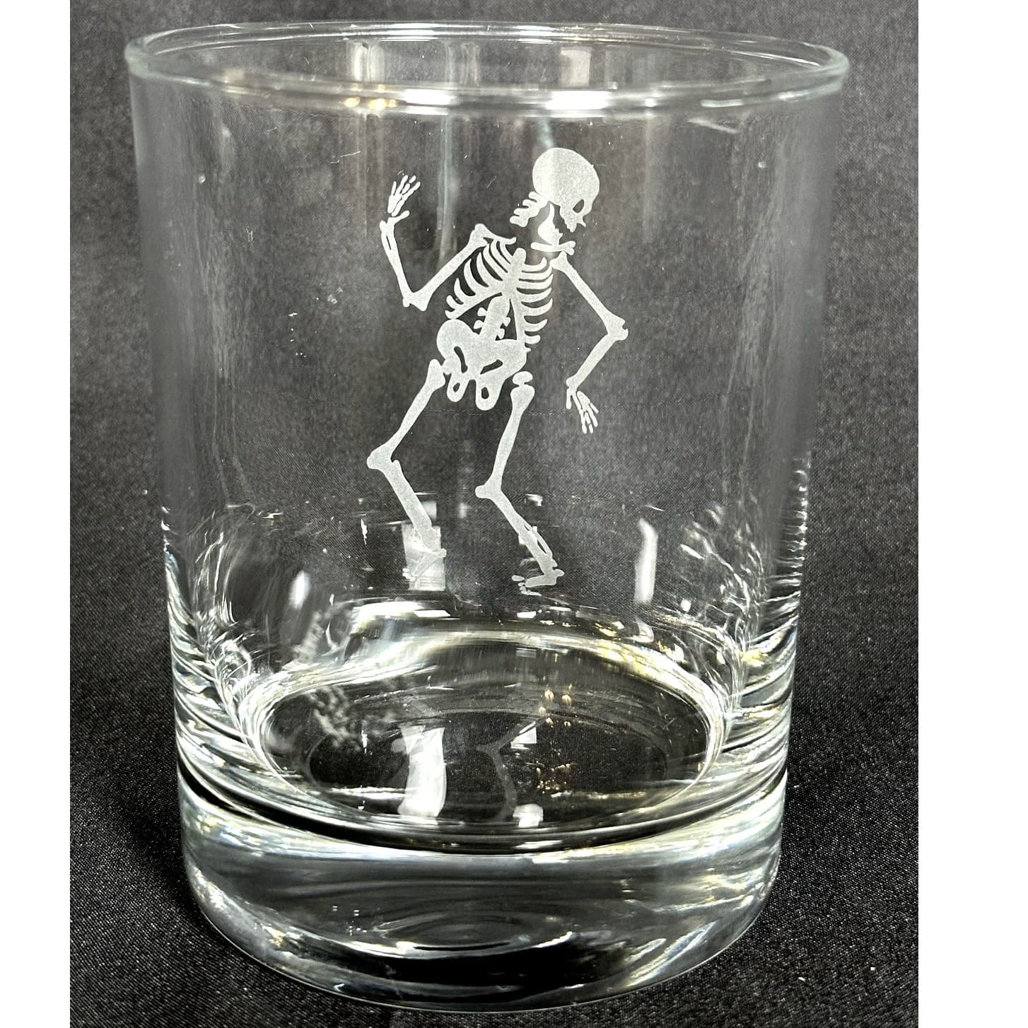 Skeleton Eched Double Old-Fashioned Glass Halloween Excellent Condition - Thumbnail 3