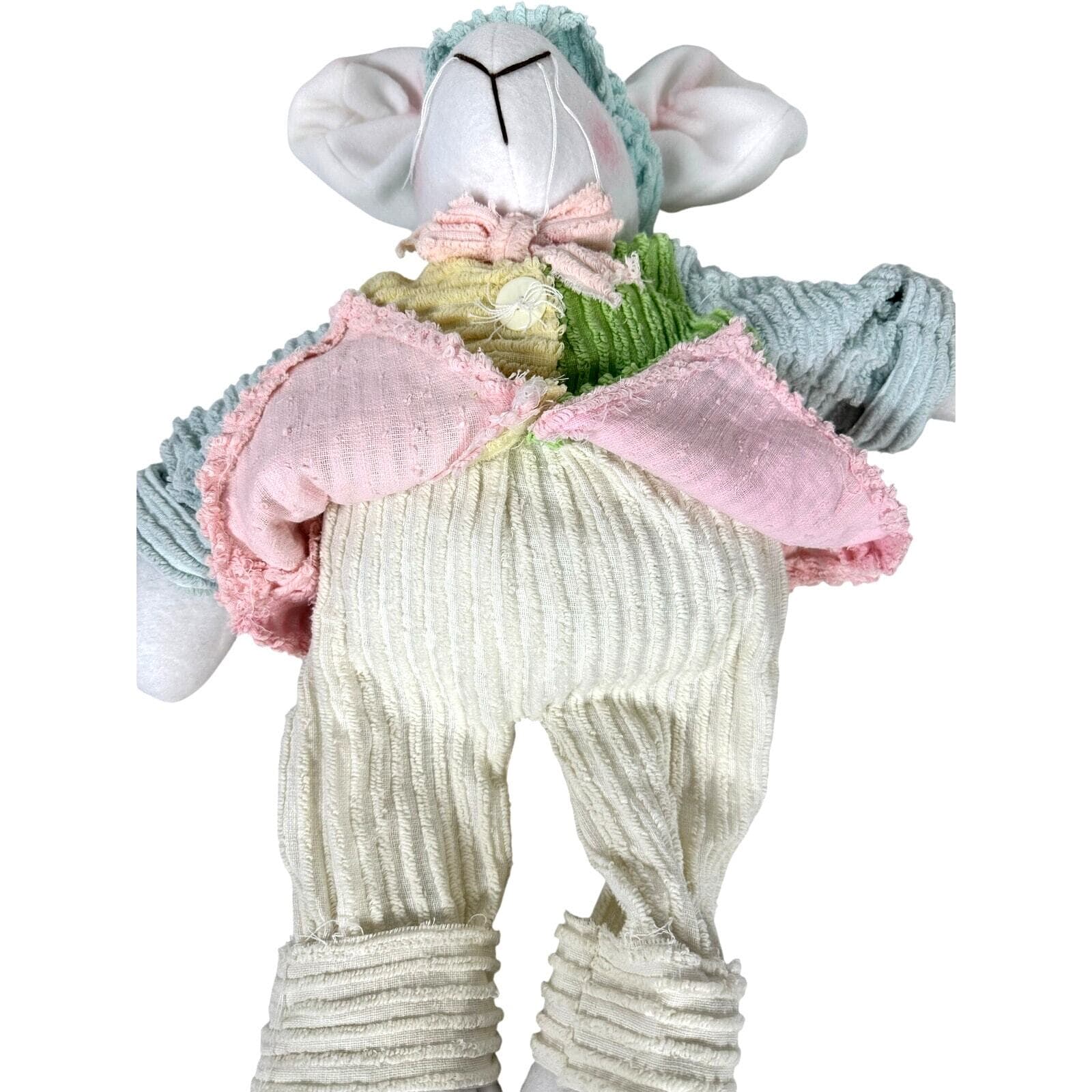 Chenille Stuffed Handmade Vintage Bunny in Multi-Pastel Sweater & Cap-Adorable! - Thumbnail 4