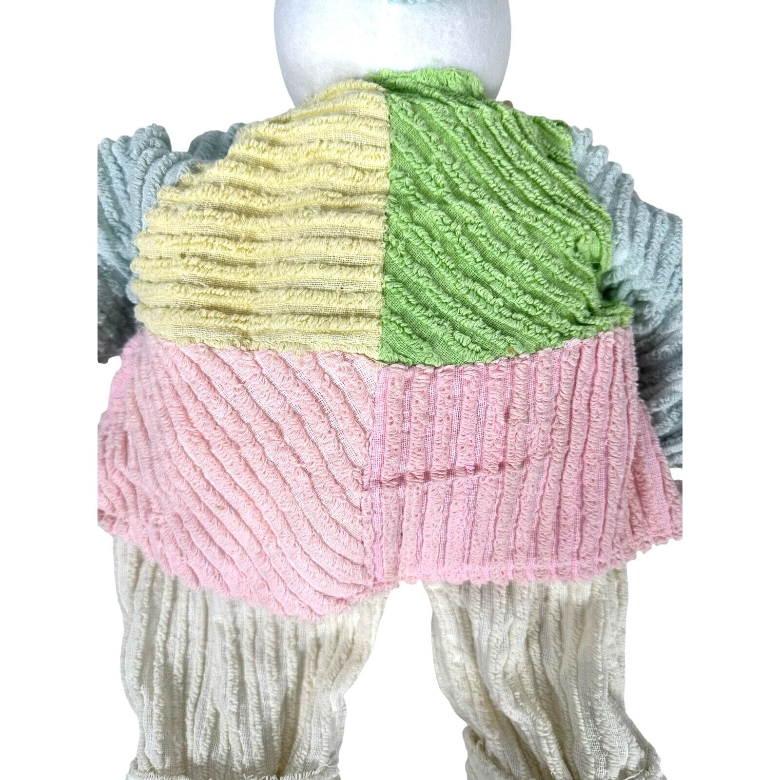 Chenille Stuffed Handmade Vintage Bunny in Multi-Pastel Sweater & Cap-Adorable! - Thumbnail 9