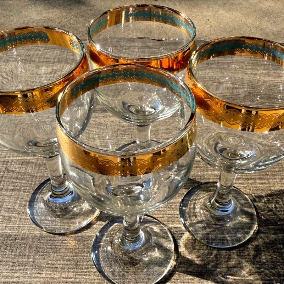 Moroccan Style MCM Gold Encrusted/Blue Motif 5.5" Stem Sherry Glasses-Set of 4 - Thumbnail 2