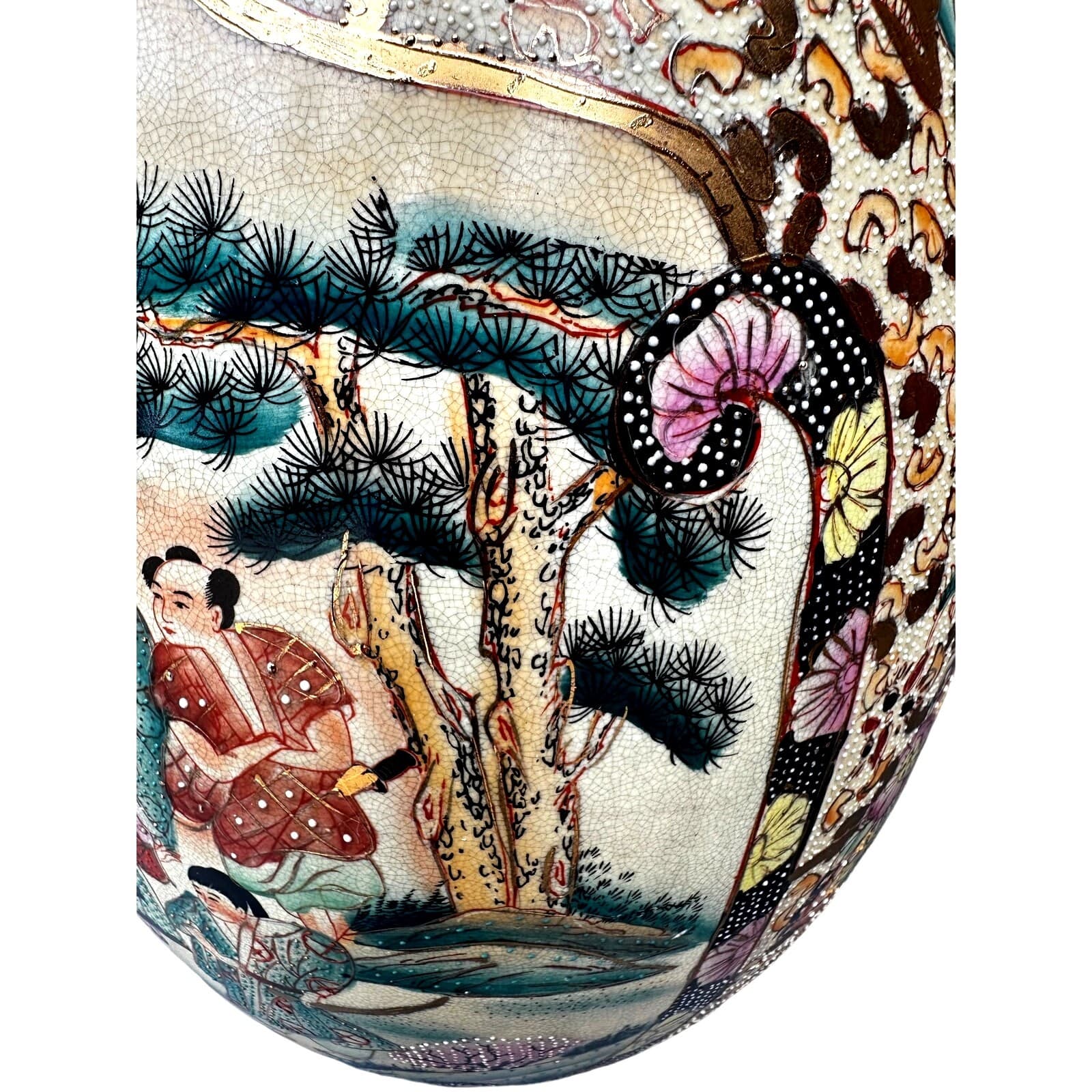 Japanese Satsuma Moriage Hand Painted 16.25" Egg Figural Panels Gold Gilt Work - Thumbnail 13