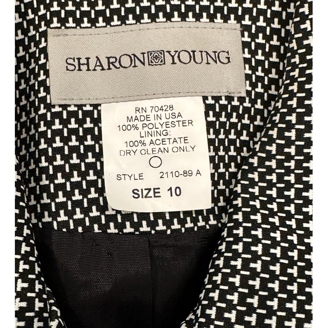 Sharon Young Houndstooth Check Black & White Womans Blazer Sz 10 USA VG - Thumbnail 5
