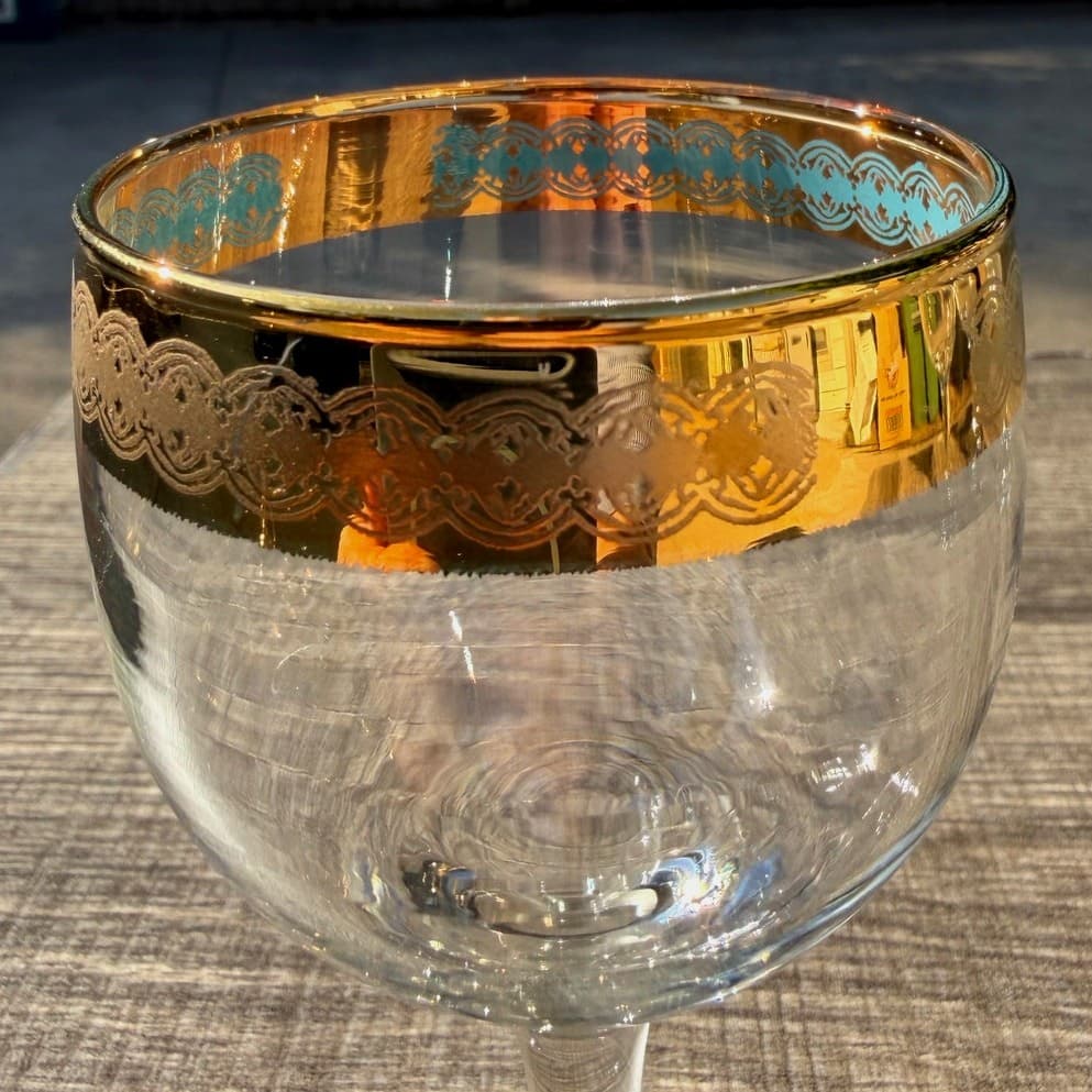 Moroccan Style MCM Gold Encrusted/Blue Motif 5.5" Stem Sherry Glasses-Set of 4 - Thumbnail 9