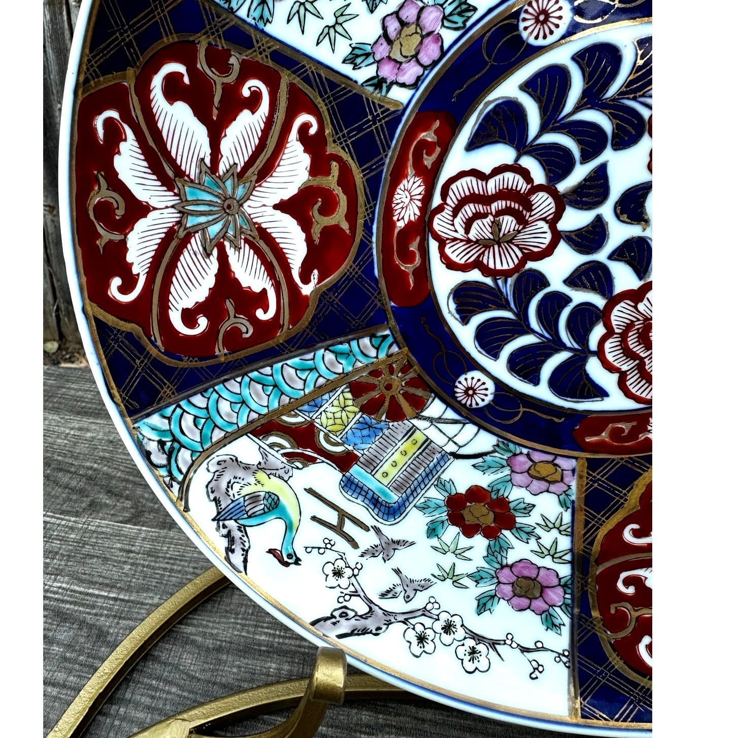 Japanese Vintage Imari Enameled Gilded 12" Porcelain Charger Plate-Excellent - Thumbnail 5