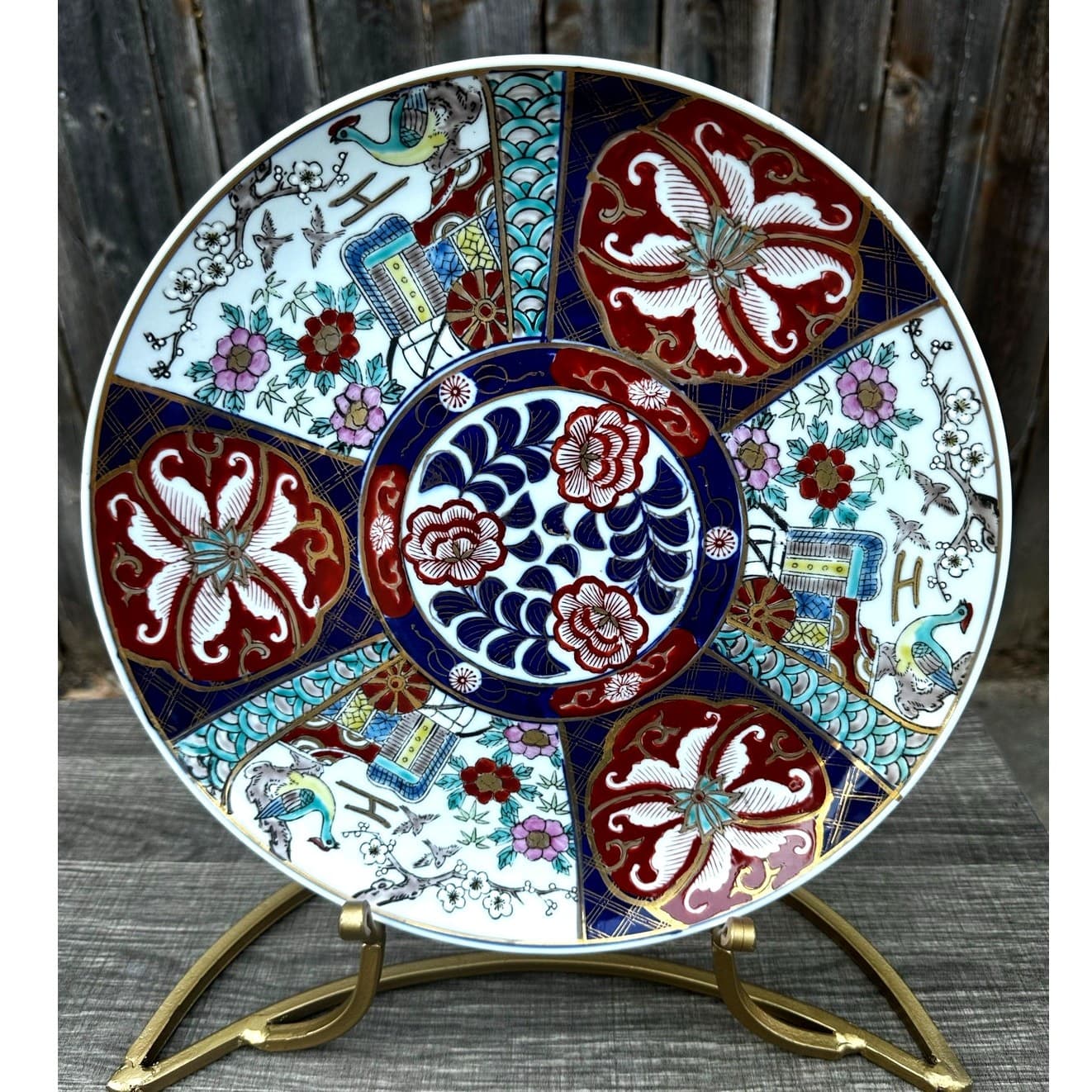 Japanese Vintage Imari Enameled Gilded 12" Porcelain Charger Plate-Excellent - Thumbnail 4