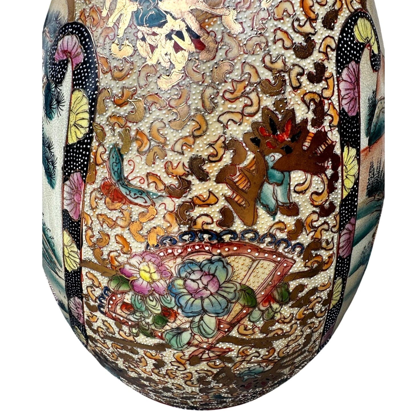 Japanese Satsuma Moriage Hand Painted 16.25" Egg Figural Panels Gold Gilt Work - Thumbnail 10