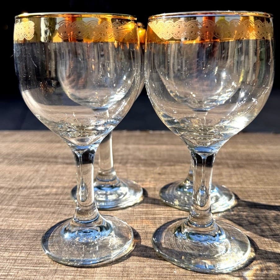 Moroccan Style MCM Gold Encrusted/Blue Motif 5.5" Stem Sherry Glasses-Set of 4 - Thumbnail 10