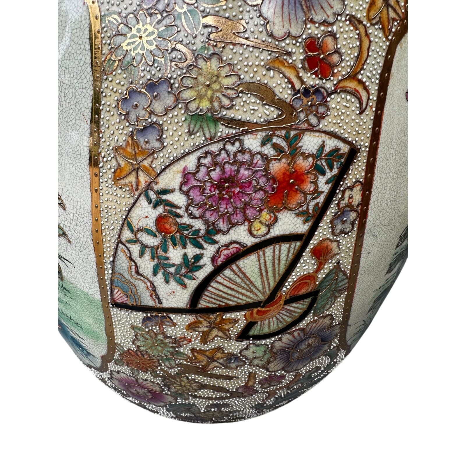 Japanese Satsuma Moriage Hand Painted 16.25" Egg Peacock Design Gold Gilt Work - Thumbnail 10