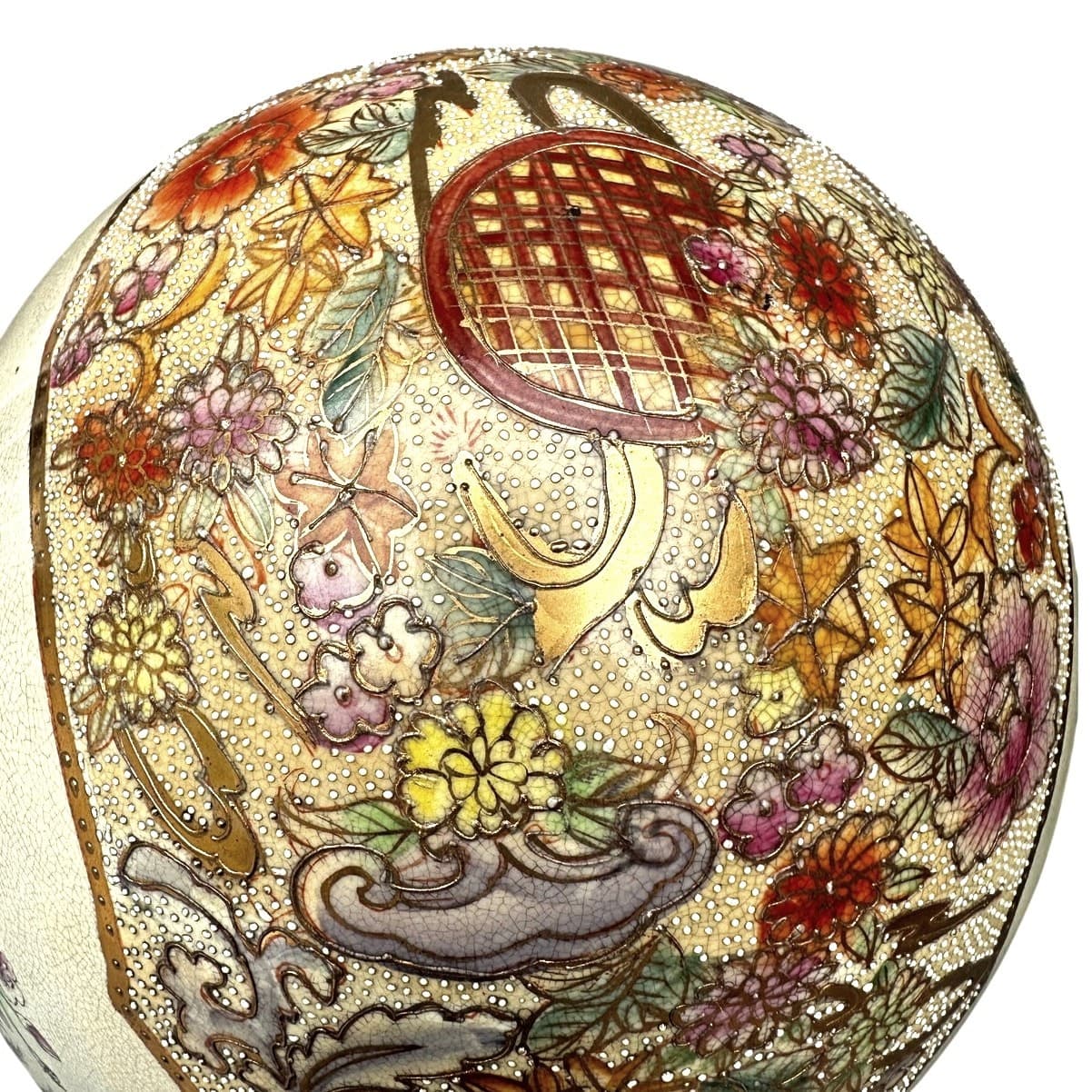 Japanese Satsuma Moriage Hand Painted 16.25" Egg Peacock Design Gold Gilt Work - Thumbnail 13