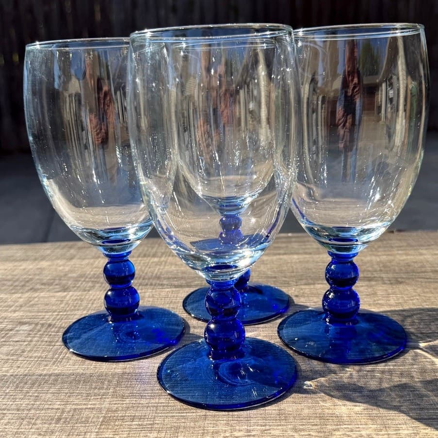 Libbey Retired 2006-2009 Metropolis Blue Stem 7.25" Iced Tea Glasses-Set of 4