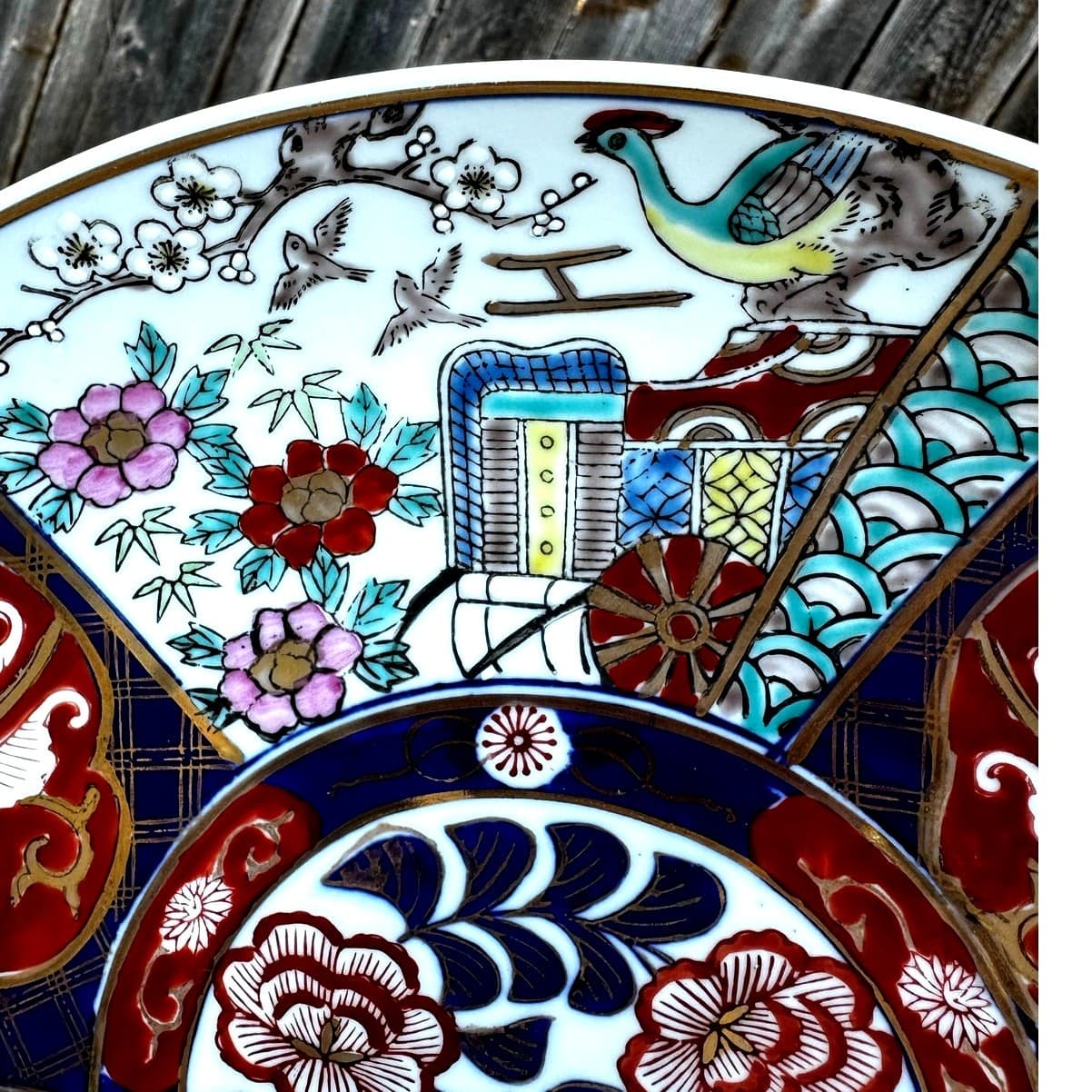 Japanese Vintage Imari Enameled Gilded 12" Porcelain Charger Plate-Excellent - Thumbnail 8