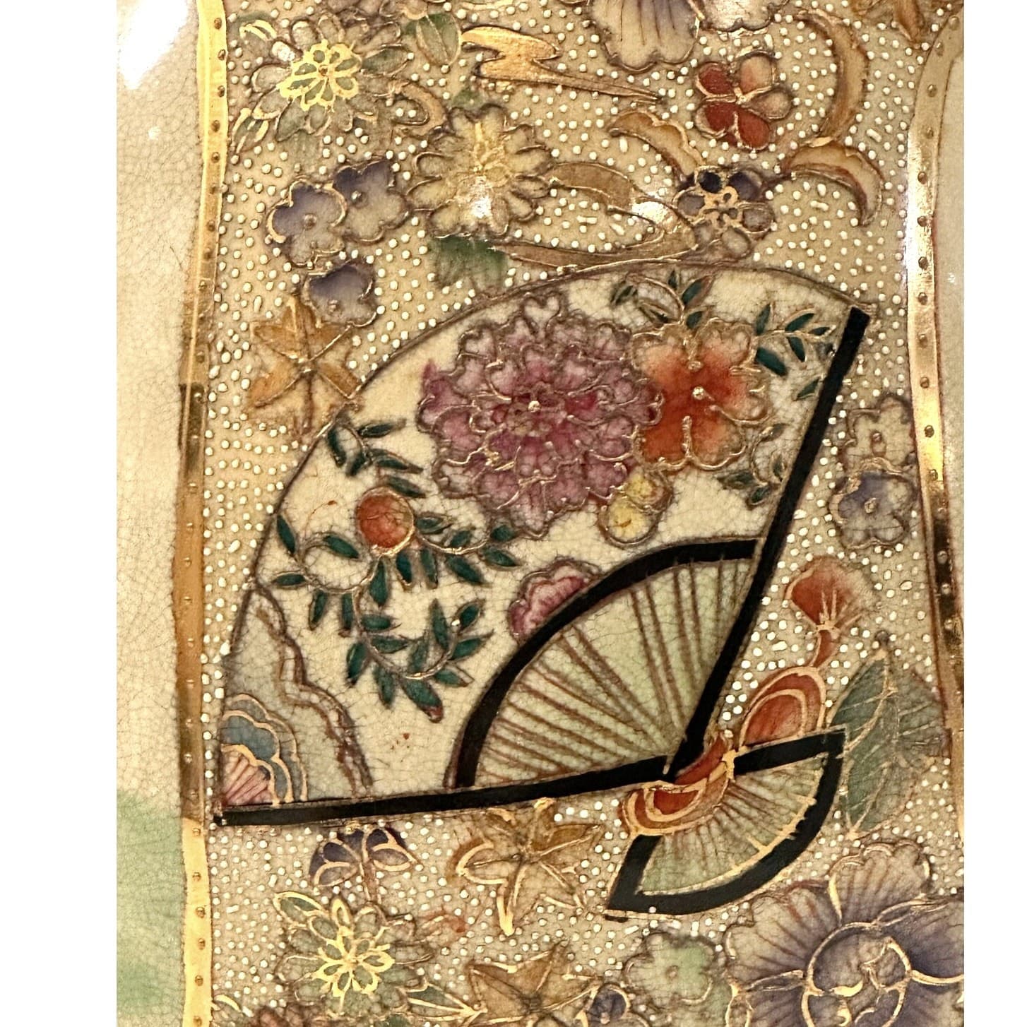Japanese Satsuma Moriage Hand Painted 16.25" Egg Peacock Design Gold Gilt Work - Thumbnail 9