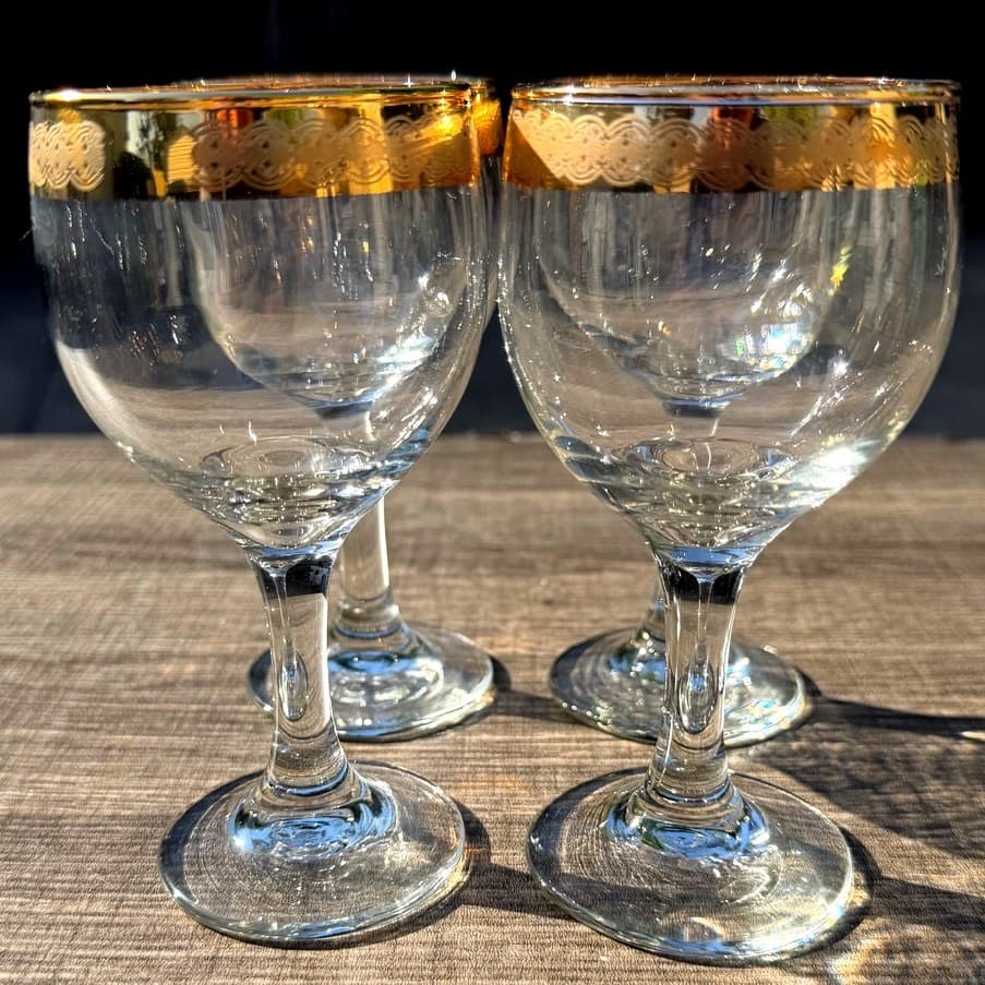 Moroccan Style MCM Gold Encrusted/Blue Motif 5.5" Stem Sherry Glasses-Set of 4 - Thumbnail 6