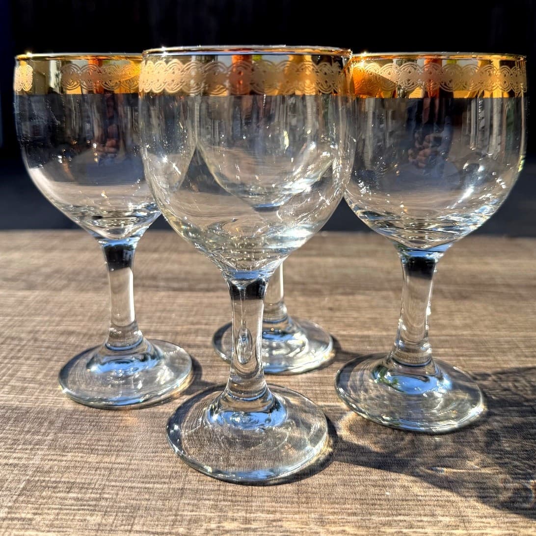 Moroccan Style MCM Gold Encrusted/Blue Motif 5.5" Stem Sherry Glasses-Set of 4 - Thumbnail 4