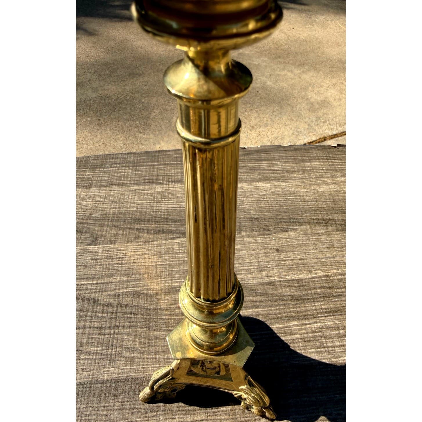 Antique Church Altar Brass Mary Joseph Jesus 12" Fluted Stem Tripod Candlestick - Thumbnail 9