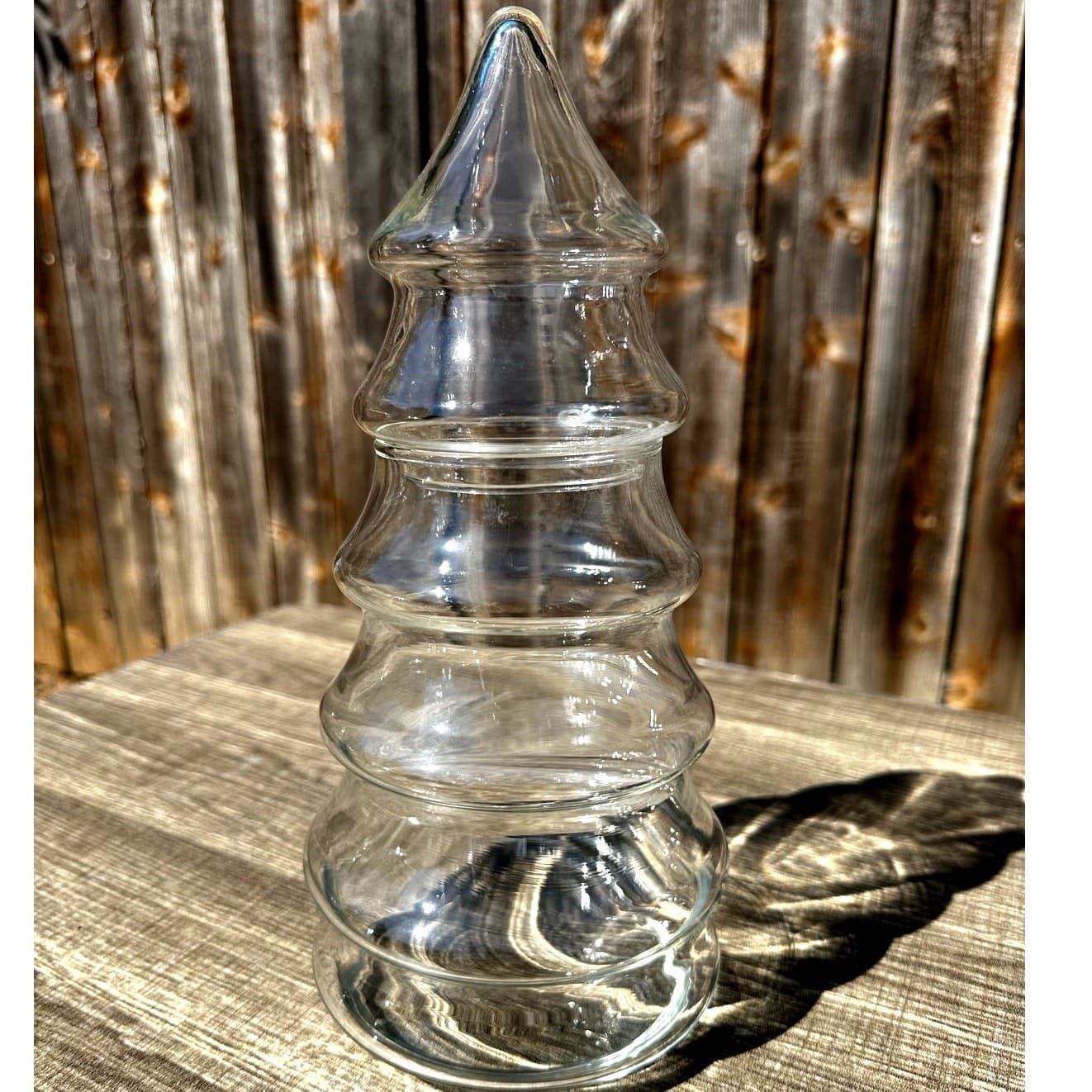 Clear Glass 11" Large Vintage 2-PC Christmas Tree Apothecary Candy Canister Jar - Thumbnail 3