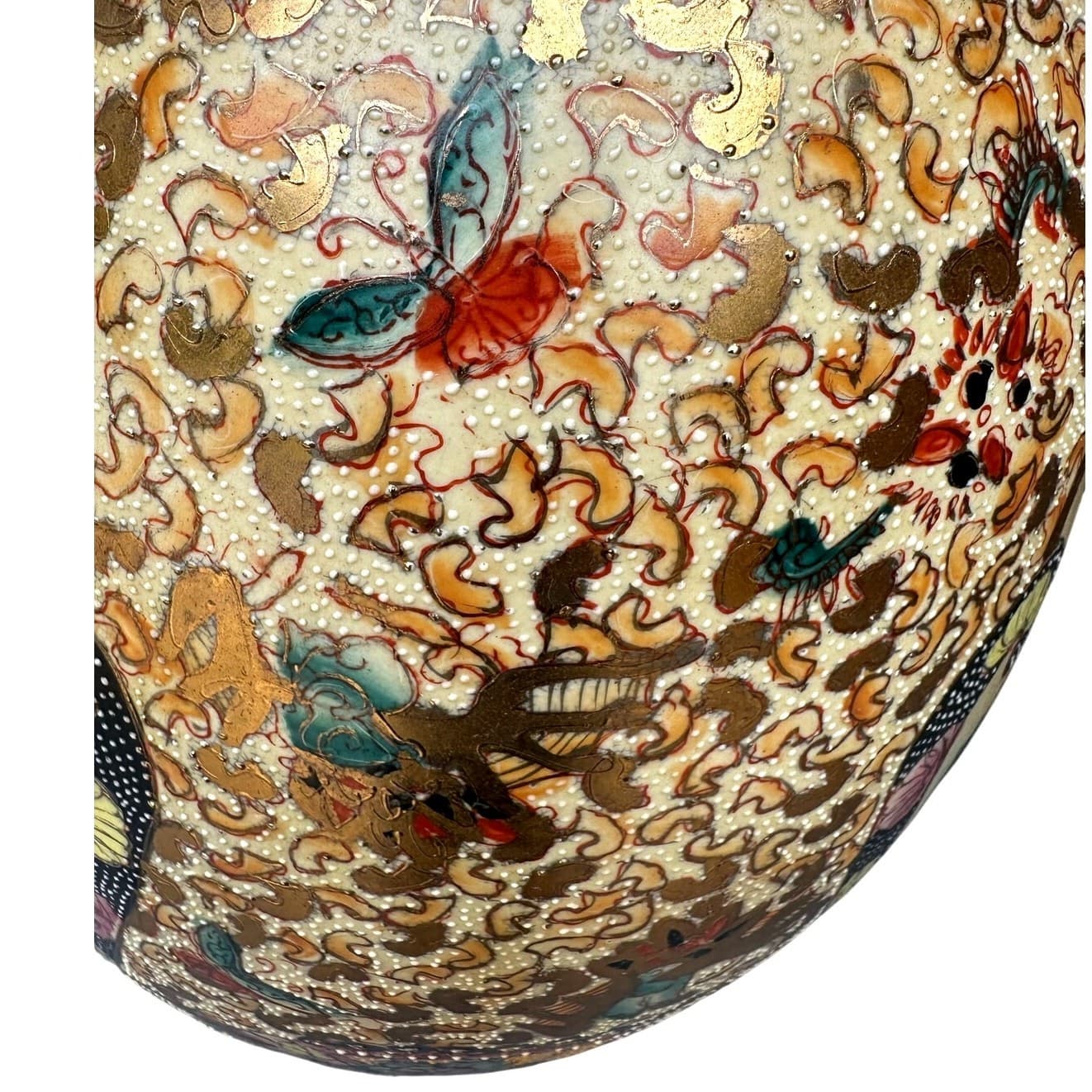 Japanese Satsuma Moriage Hand Painted 16.25" Egg Figural Panels Gold Gilt Work - Thumbnail 11