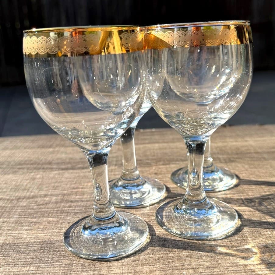 Moroccan Style MCM Gold Encrusted/Blue Motif 5.5" Stem Sherry Glasses-Set of 4 - Thumbnail 8