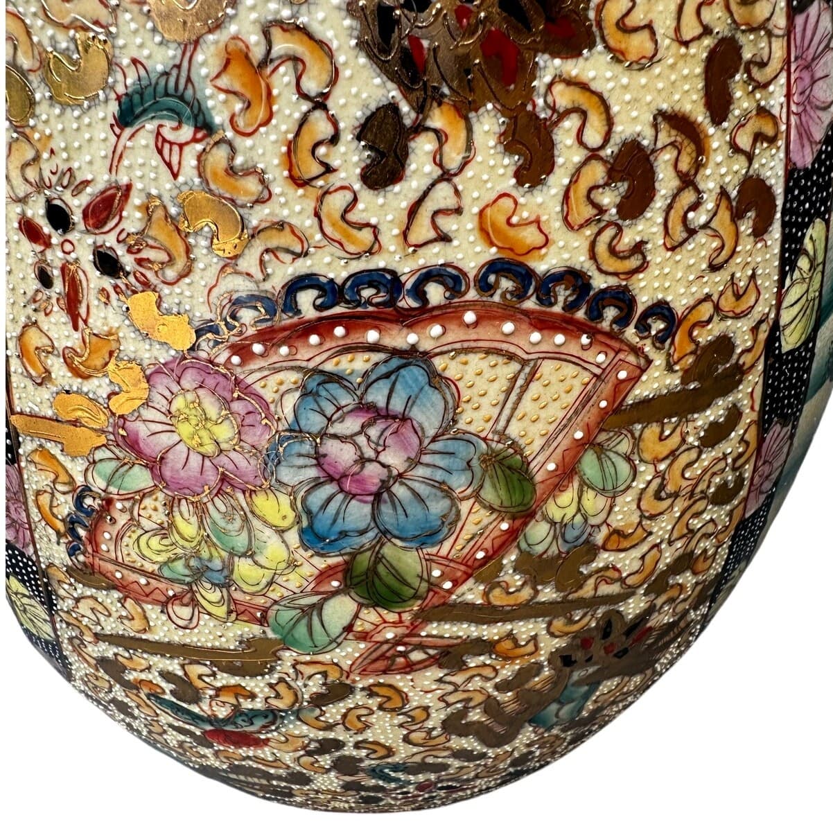 Japanese Satsuma Moriage Hand Painted 16.25" Egg Figural Panels Gold Gilt Work - Thumbnail 12