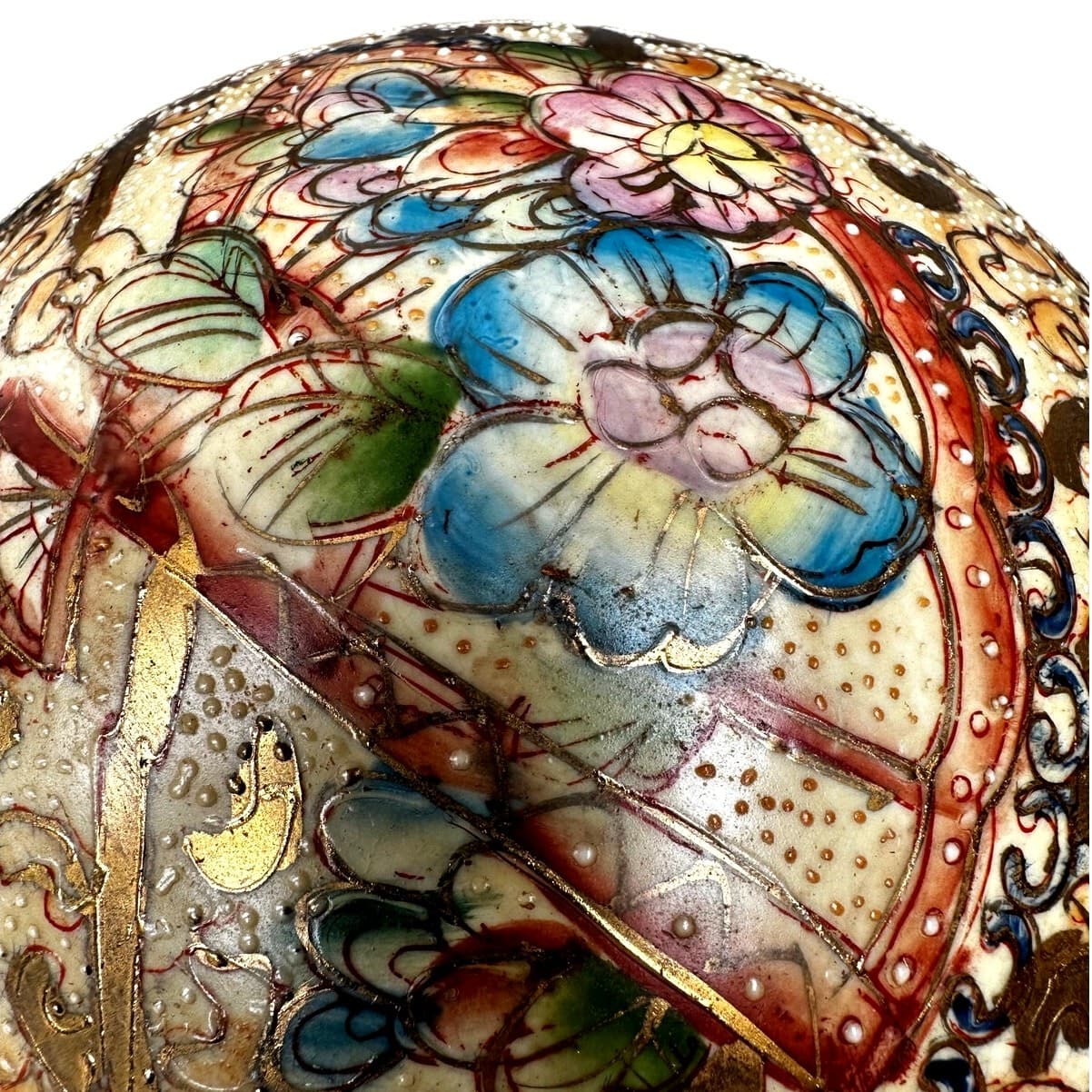 Japanese Satsuma Moriage Hand Painted 16.25" Egg Figural Panels Gold Gilt Work - Thumbnail 5