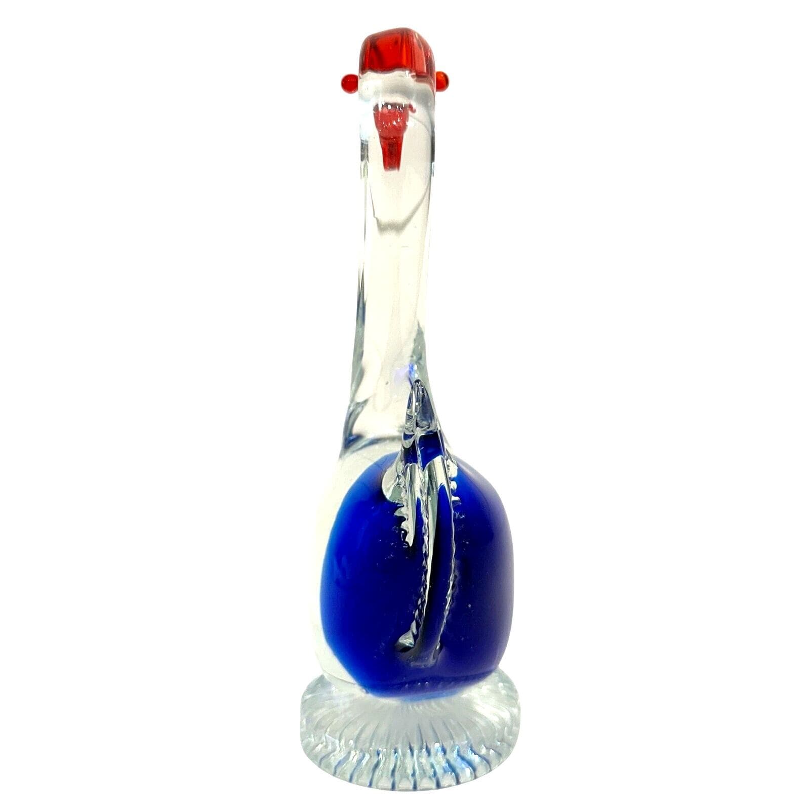 Art Glass Blown Swan Figure with Clear/Blue Glass Body and Bright Red Bill-Nice! - Thumbnail 3