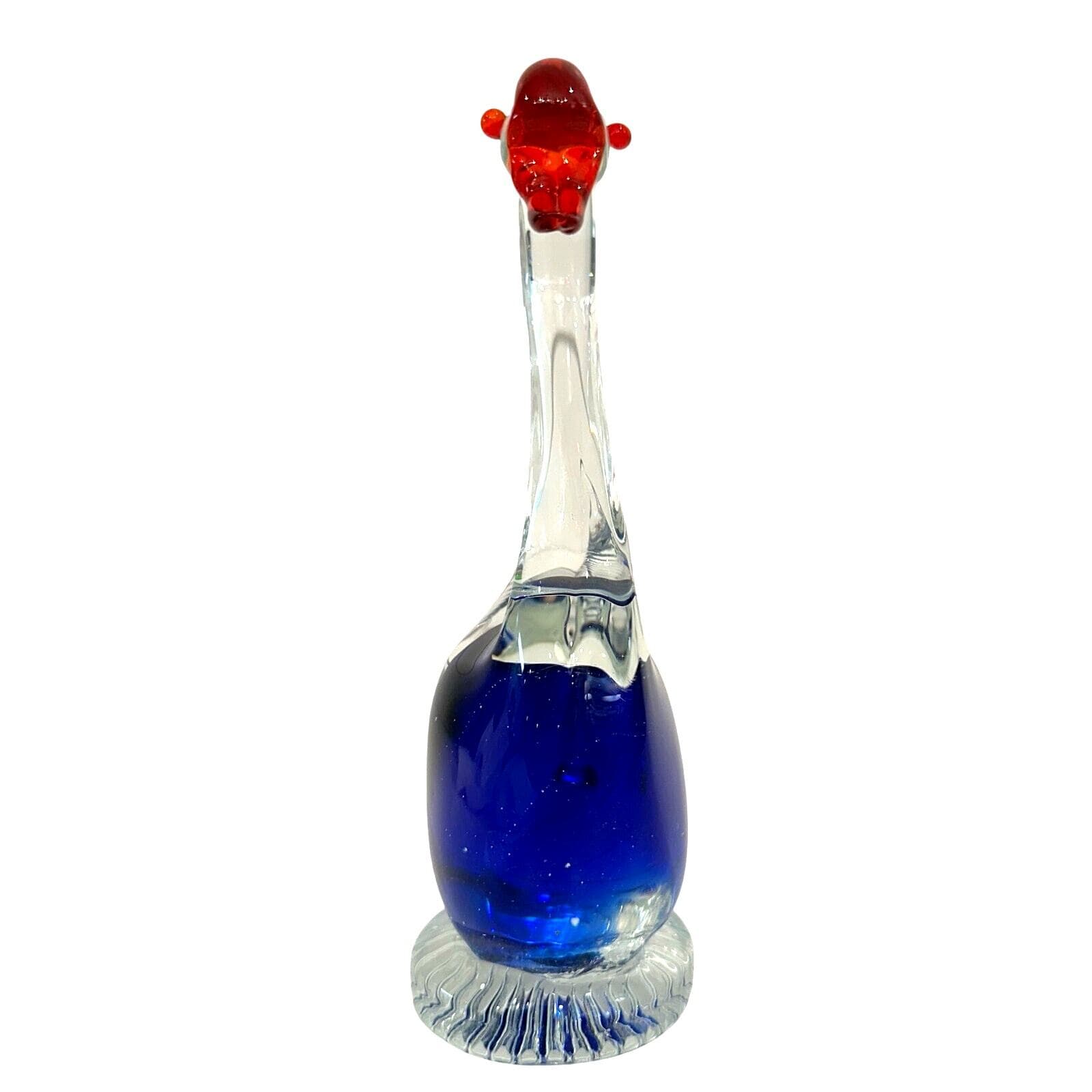 Art Glass Blown Swan Figure with Clear/Blue Glass Body and Bright Red Bill-Nice! - Thumbnail 5