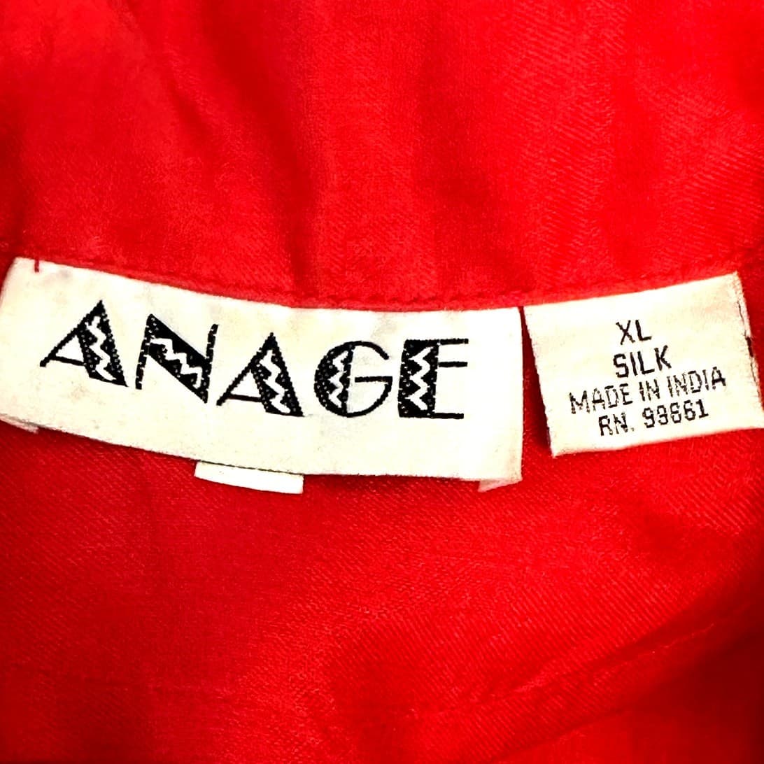 Anage Red Sequined Embroidered Flowers & Beaded XL Silk Blouse Shirt Vintage - Thumbnail 2