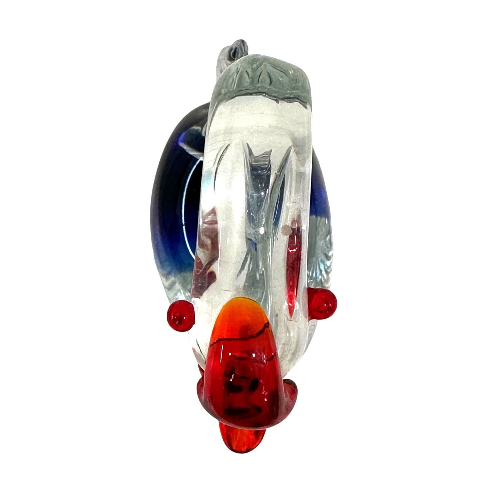 Art Glass Blown Swan Figure with Clear/Blue Glass Body and Bright Red Bill-Nice! - Thumbnail 6