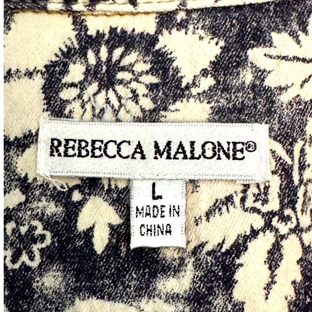 Rebecca Malone Floral Denim Blue & White Button Woman’s Blouse Shirt L Excellent - Thumbnail 2