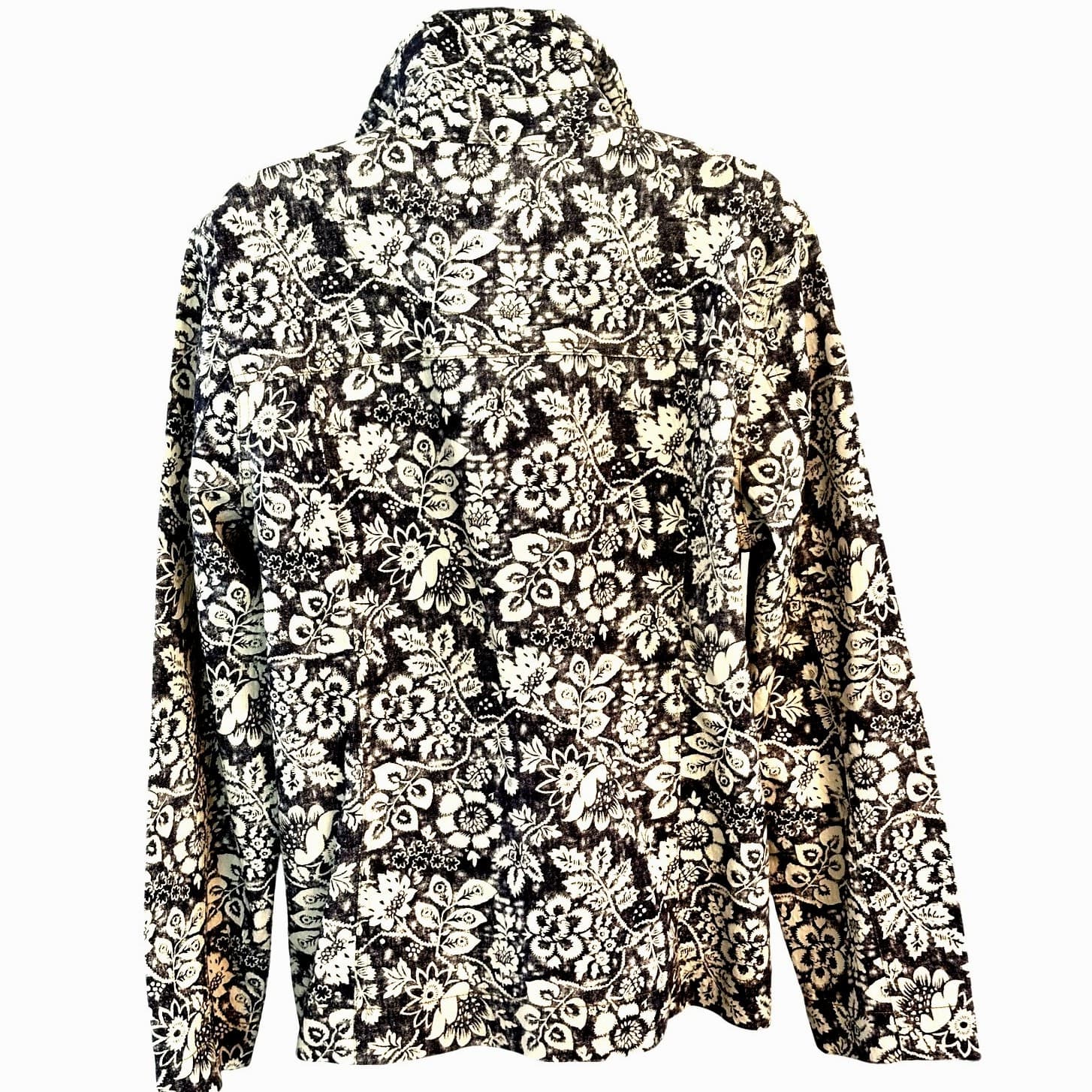 Rebecca Malone Floral Denim Blue & White Button Woman’s Blouse Shirt L Excellent - Thumbnail 4