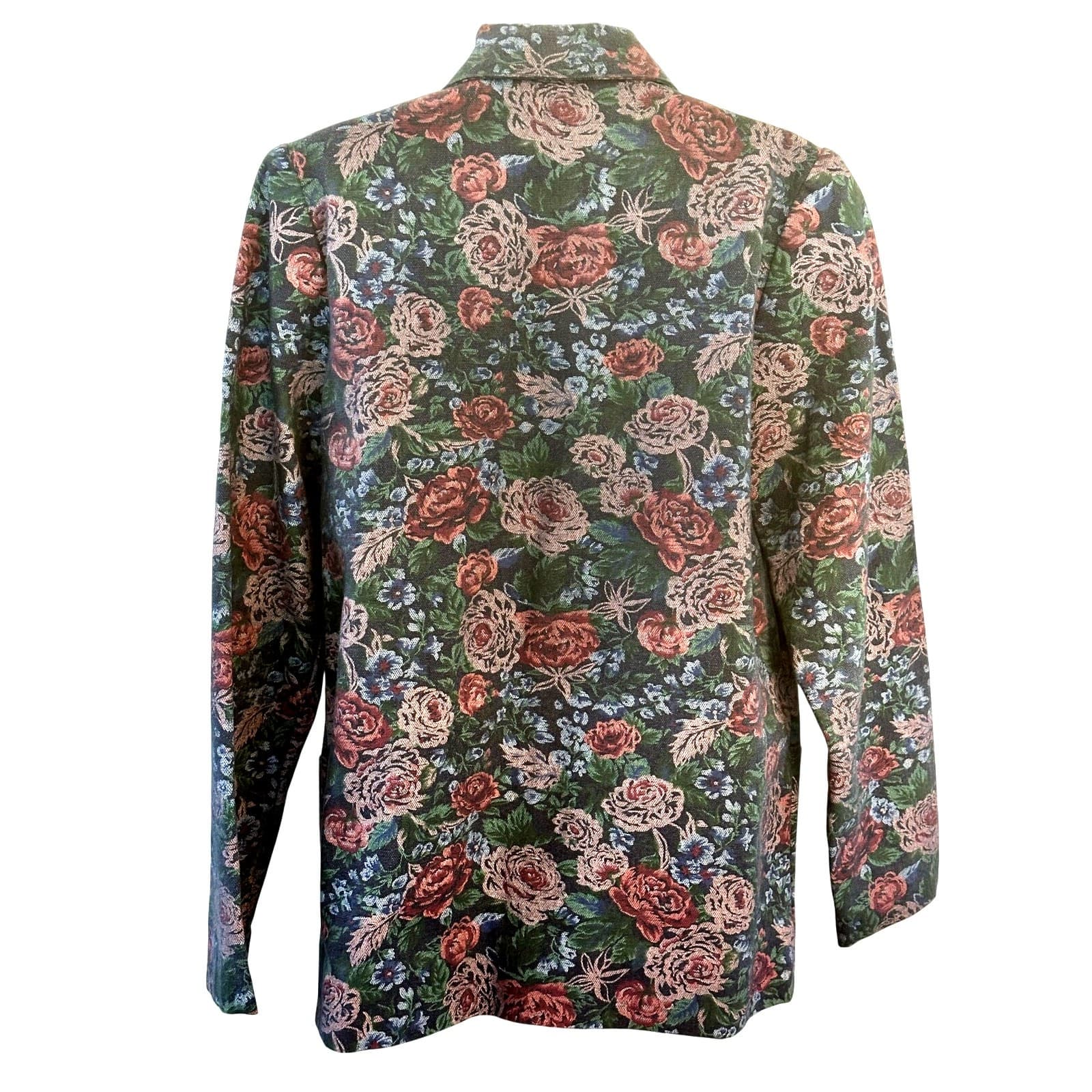 Handmade Floral Print Denim Dark Cabbage Rose Woman’s Jacket Very Good Condition - Thumbnail 3