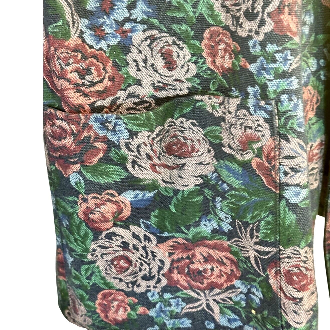 Handmade Floral Print Denim Dark Cabbage Rose Woman’s Jacket Very Good Condition - Thumbnail 5