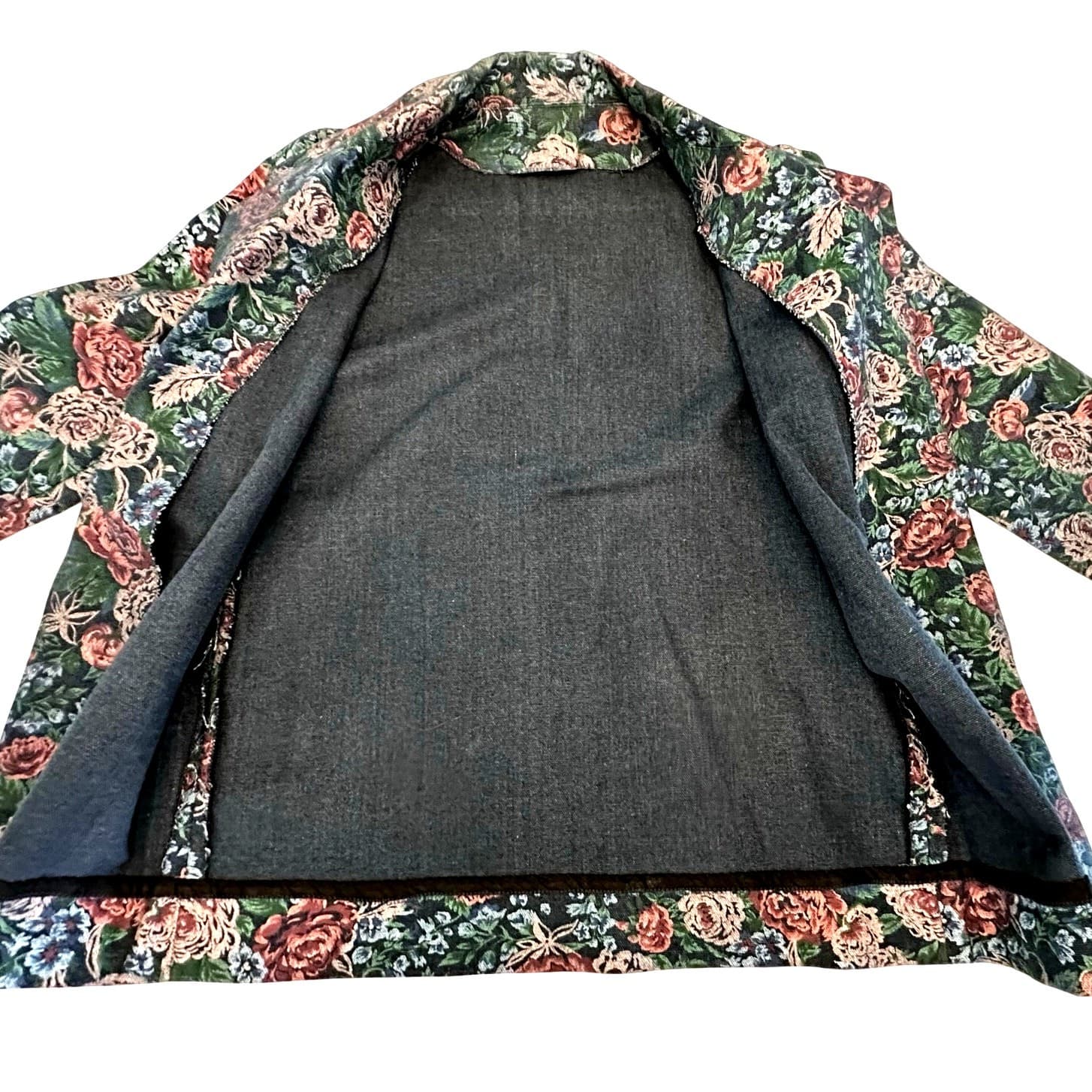 Handmade Floral Print Denim Dark Cabbage Rose Woman’s Jacket Very Good Condition - Thumbnail 4