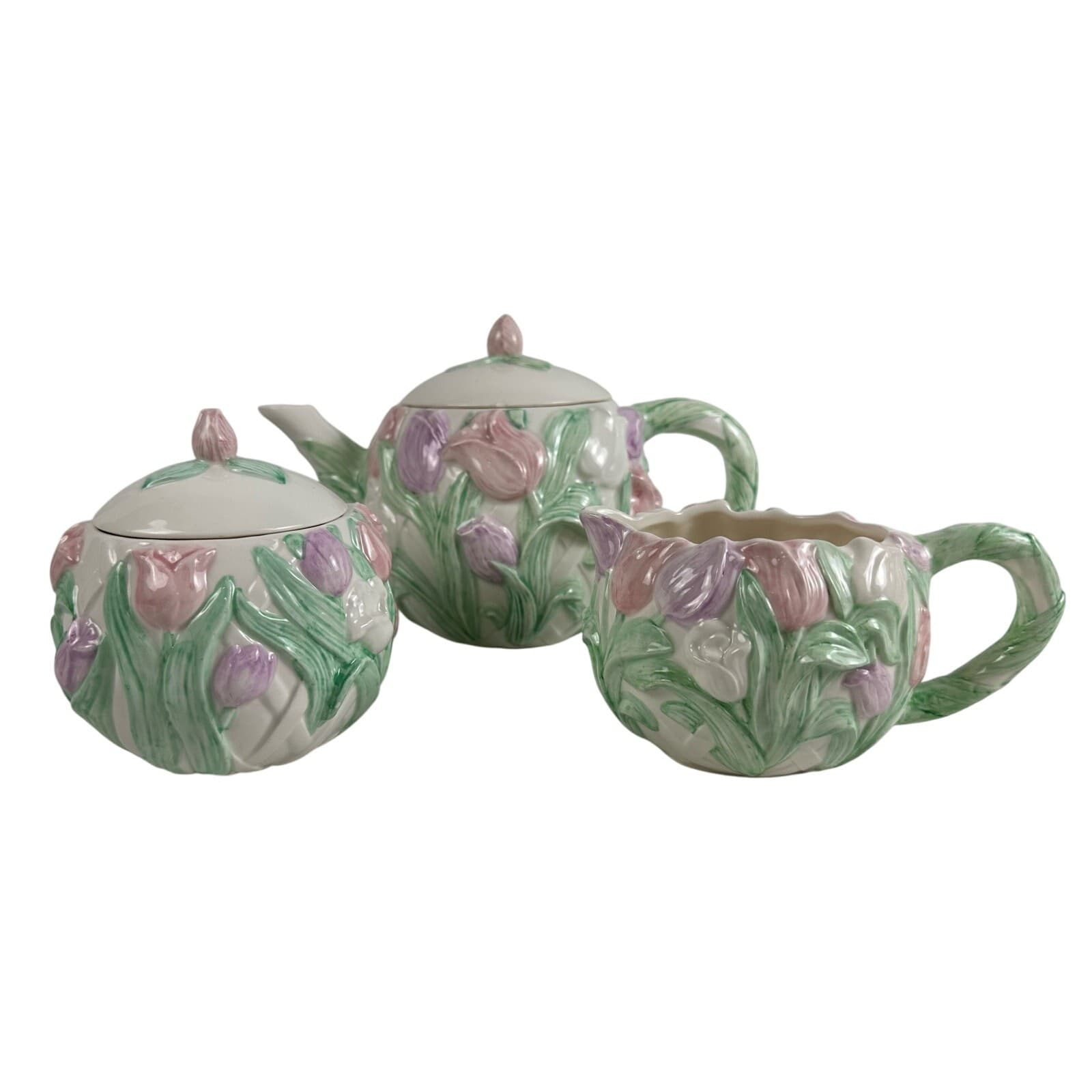 PAPEL Pink Tulip Teapot Sugar & Creamer 3 Piece Set