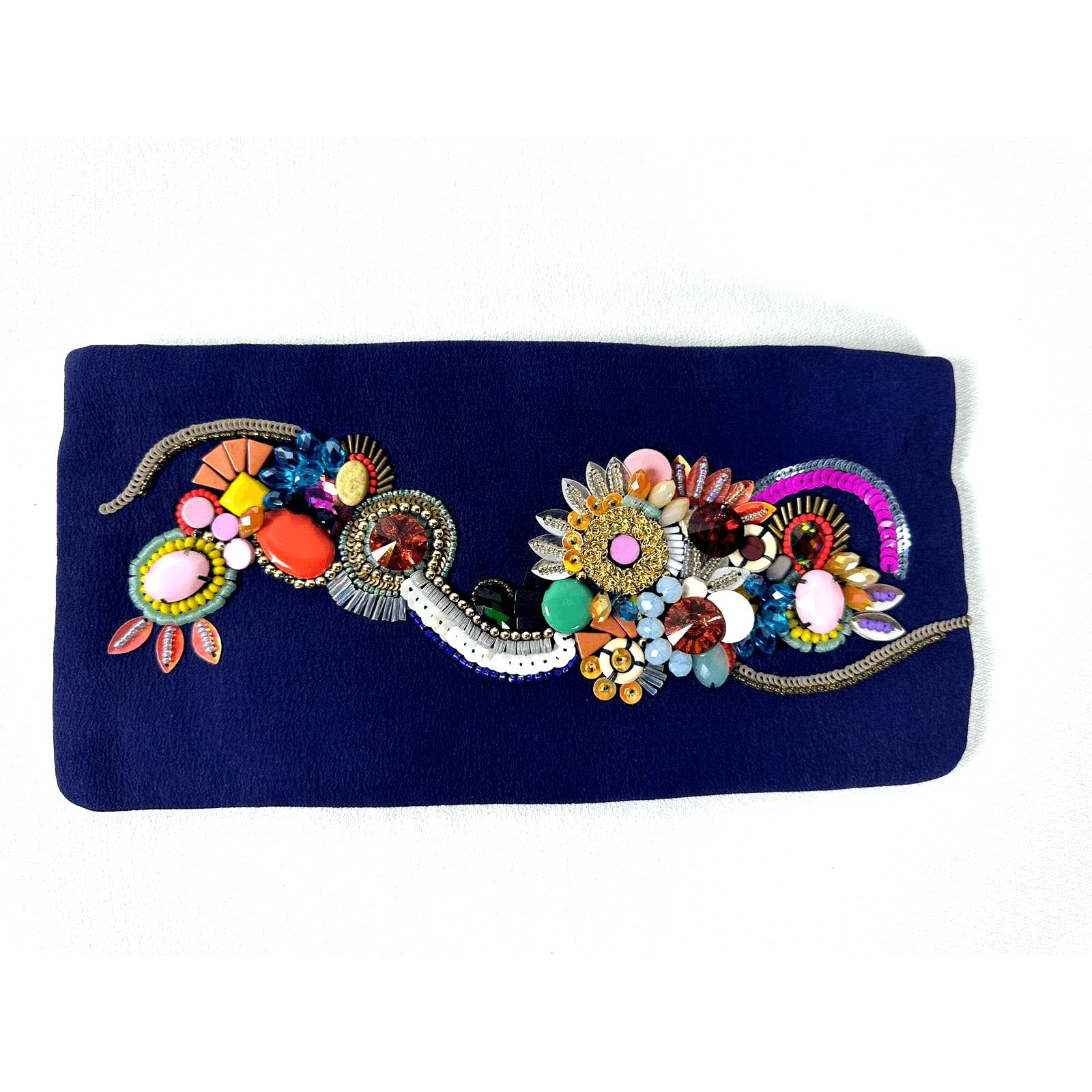 Megan Park Violet/Blue Silk Clutch Bag w/Stunning Jeweled Floral Embellishments - Thumbnail 9
