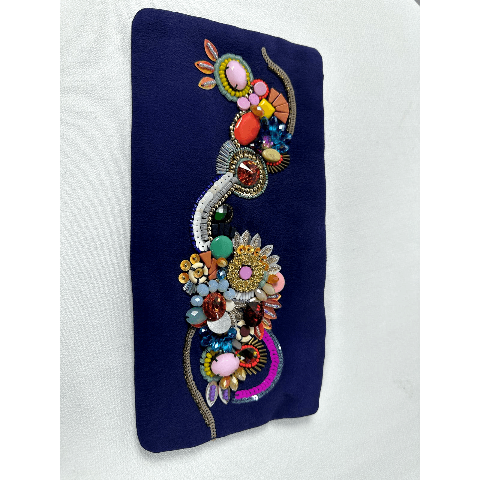 Megan Park Violet/Blue Silk Clutch Bag w/Stunning Jeweled Floral Embellishments - Thumbnail 6