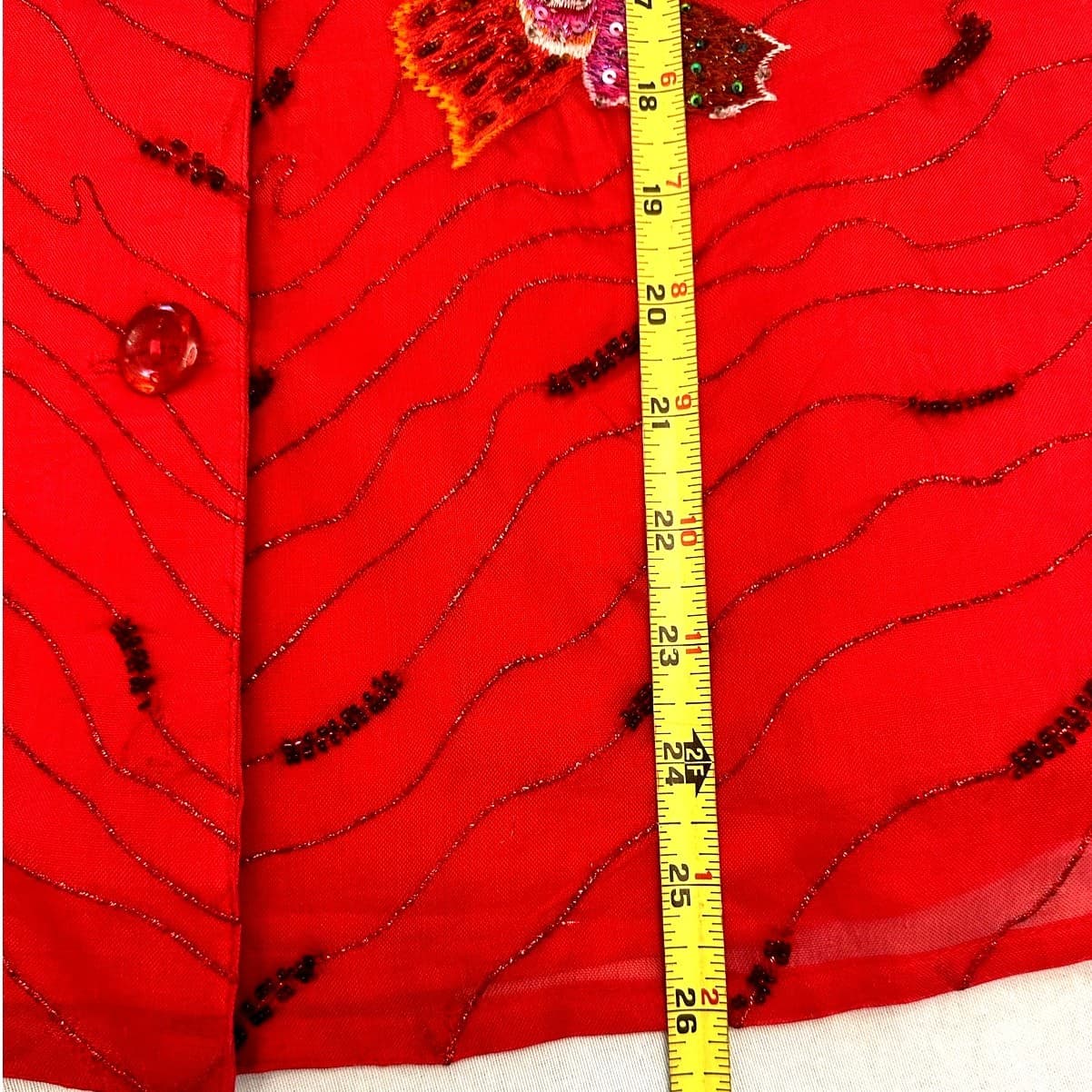 Anage Red Sequined Embroidered Flowers & Beaded XL Silk Blouse Shirt Vintage - Thumbnail 10
