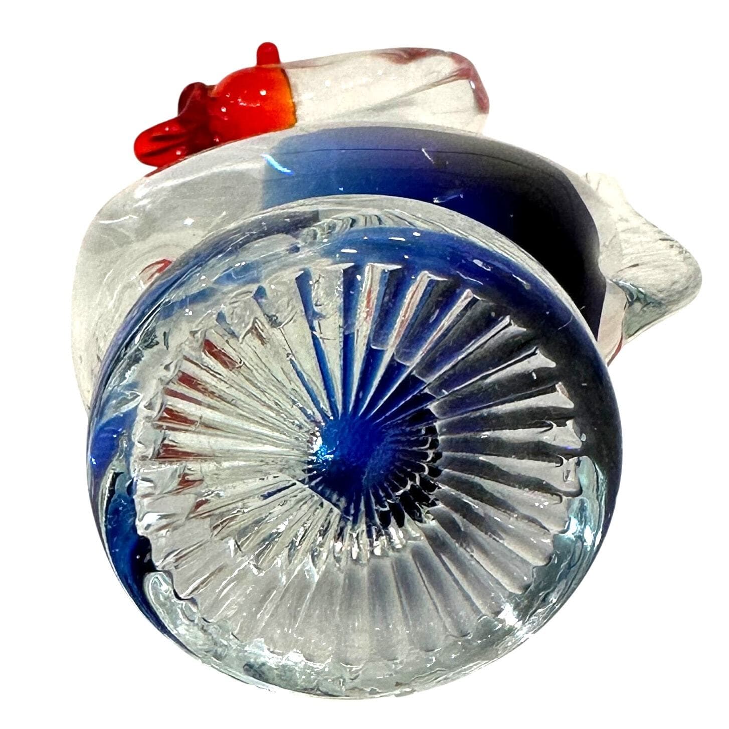 Art Glass Blown Swan Figure with Clear/Blue Glass Body and Bright Red Bill-Nice! - Thumbnail 7