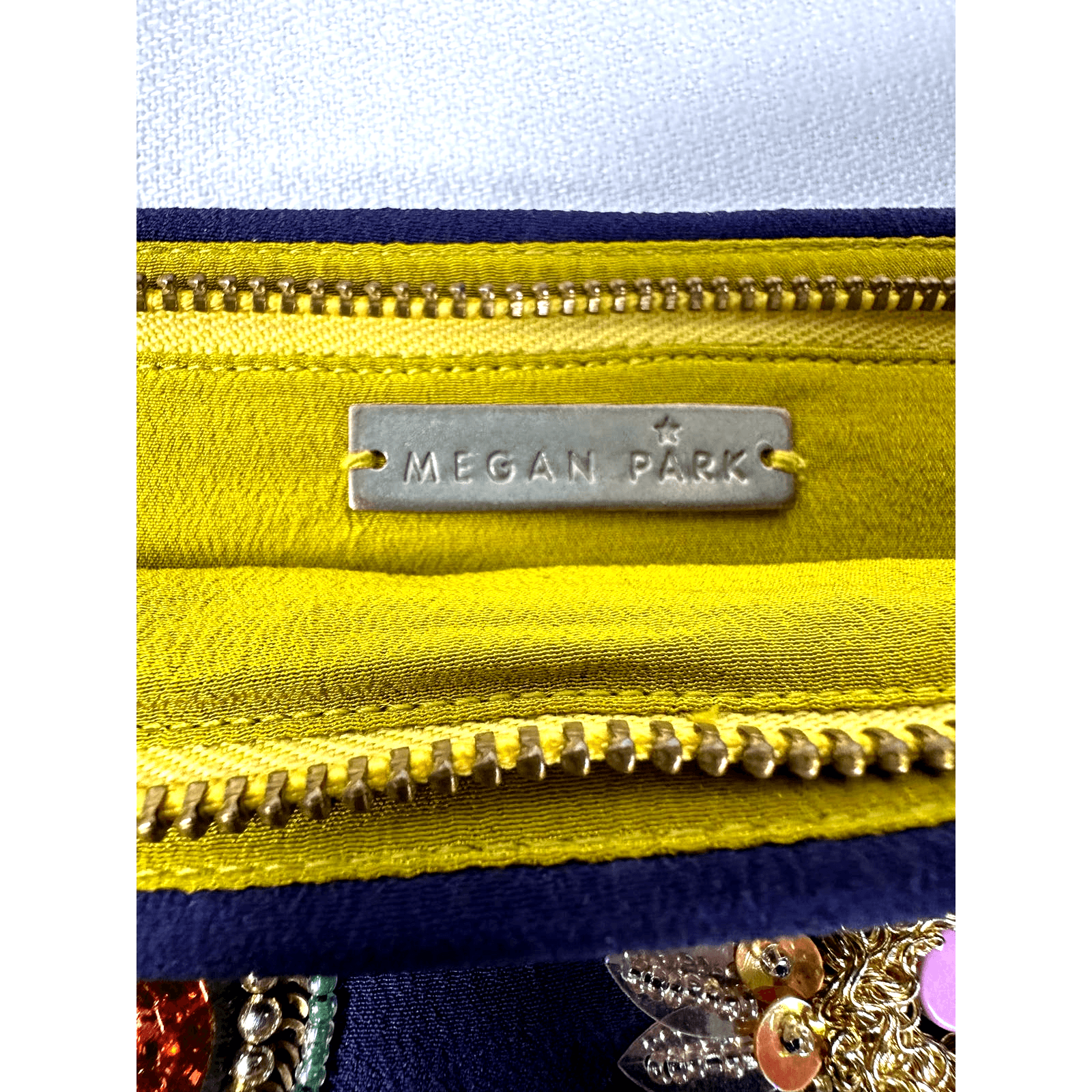 Megan Park Violet/Blue Silk Clutch Bag w/Stunning Jeweled Floral Embellishments - Thumbnail 4