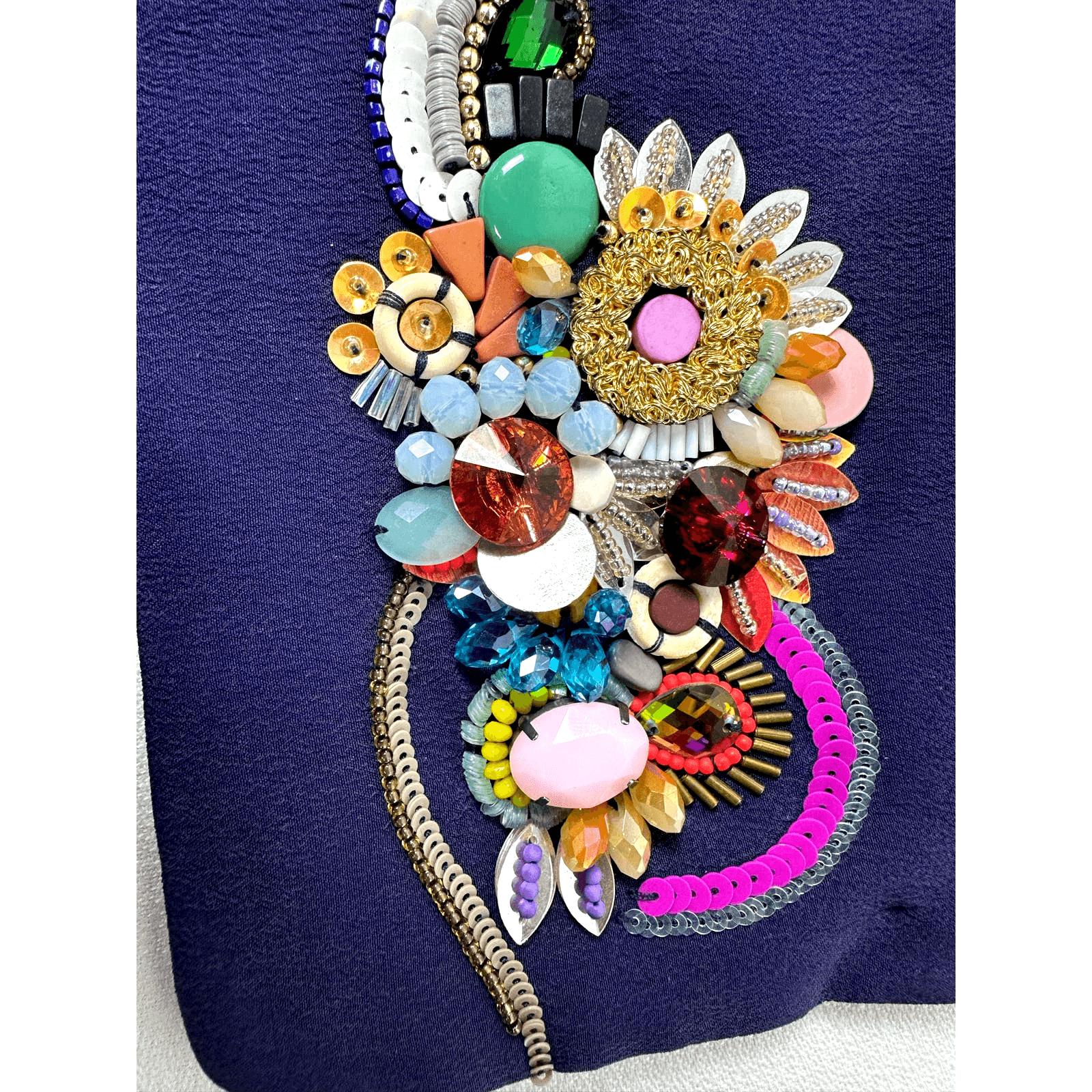 Megan Park Violet/Blue Silk Clutch Bag w/Stunning Jeweled Floral Embellishments - Thumbnail 8