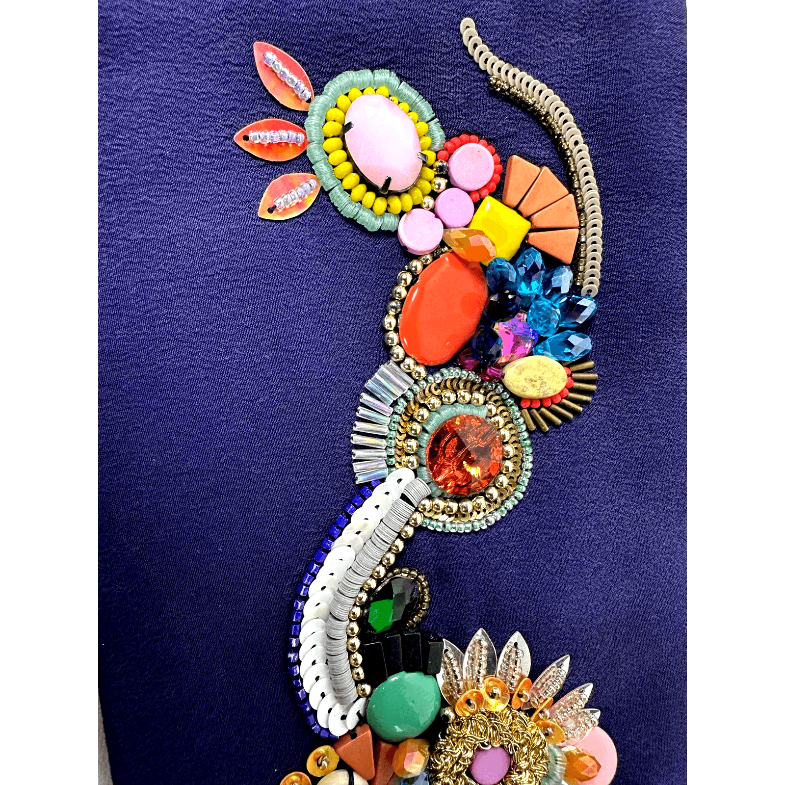 Megan Park Violet/Blue Silk Clutch Bag w/Stunning Jeweled Floral Embellishments - Thumbnail 10