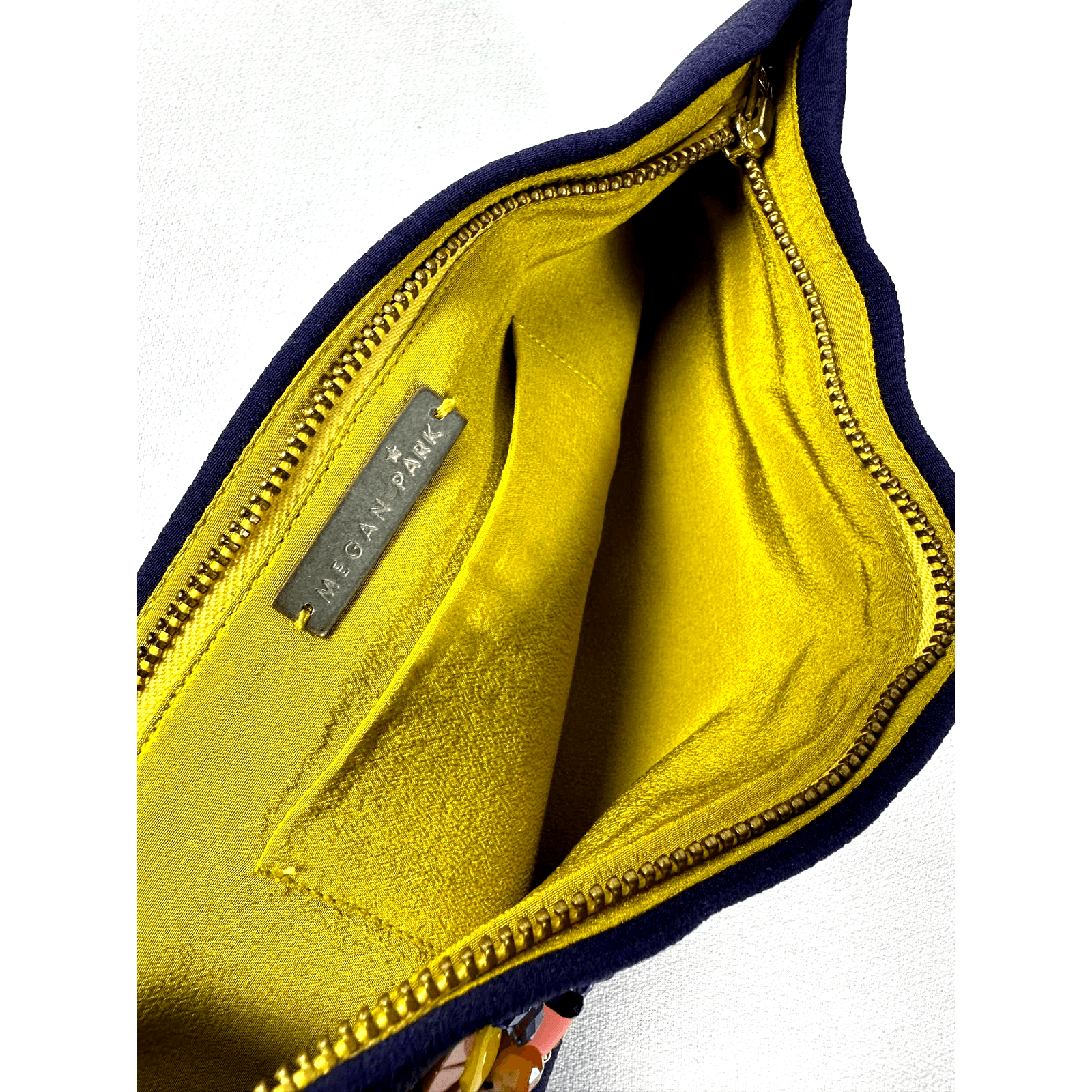 Megan Park Violet/Blue Silk Clutch Bag w/Stunning Jeweled Floral Embellishments - Thumbnail 3