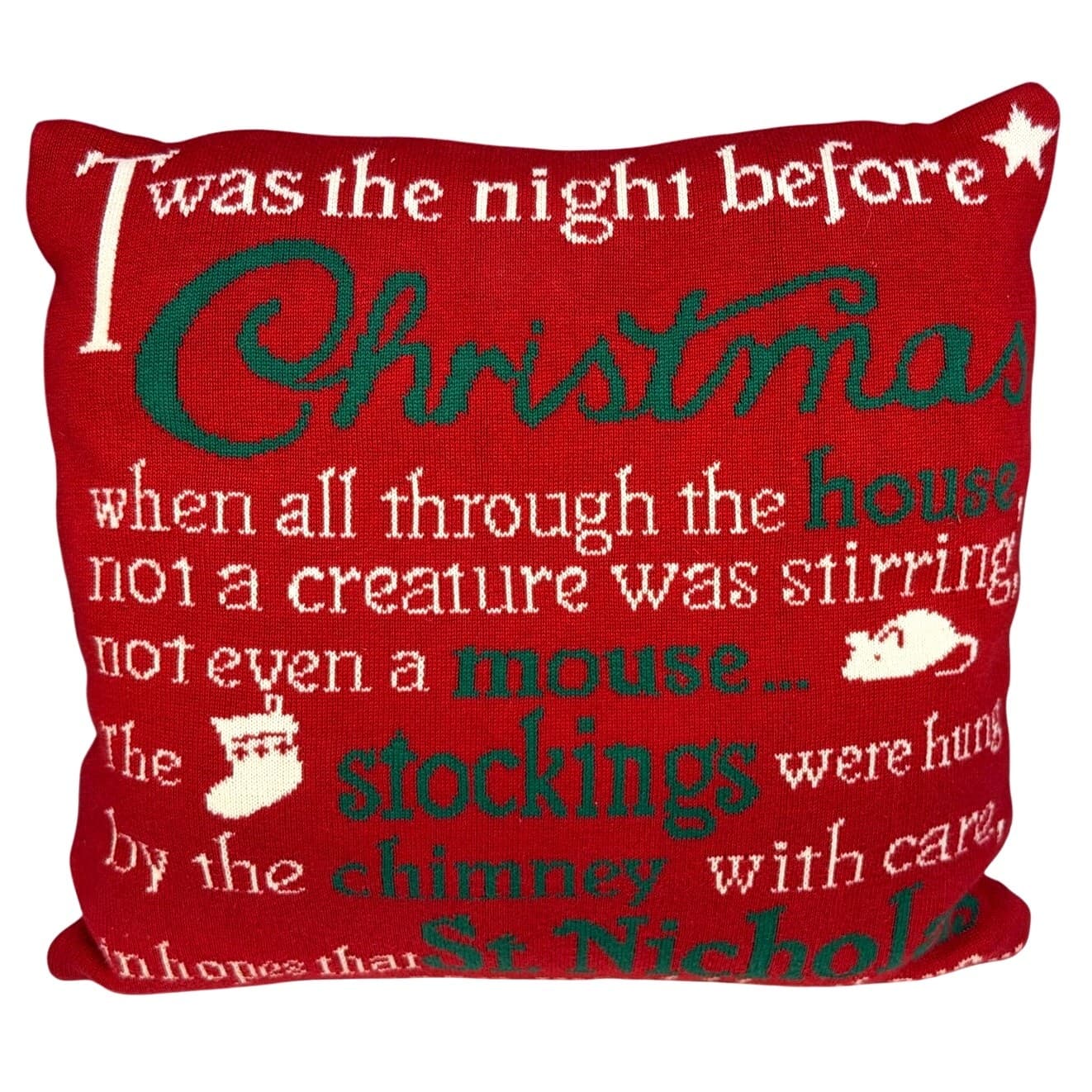 Twas the Night Before Christmas Cozy Red Green White Holiday 17 x 17 Pillow